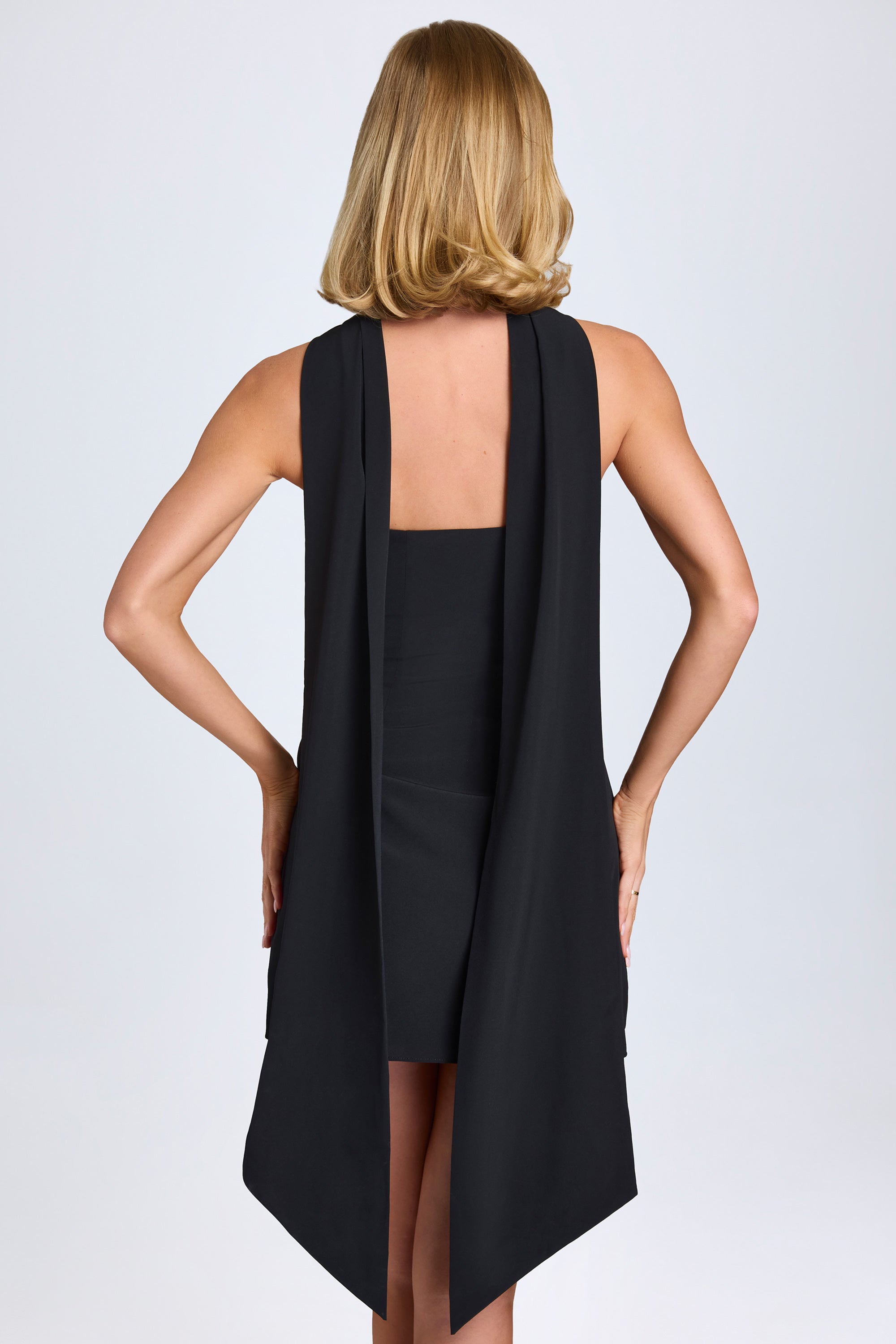 little black dress scarf Cecilia Scarf-Detail A-Line Mini Dress in Black