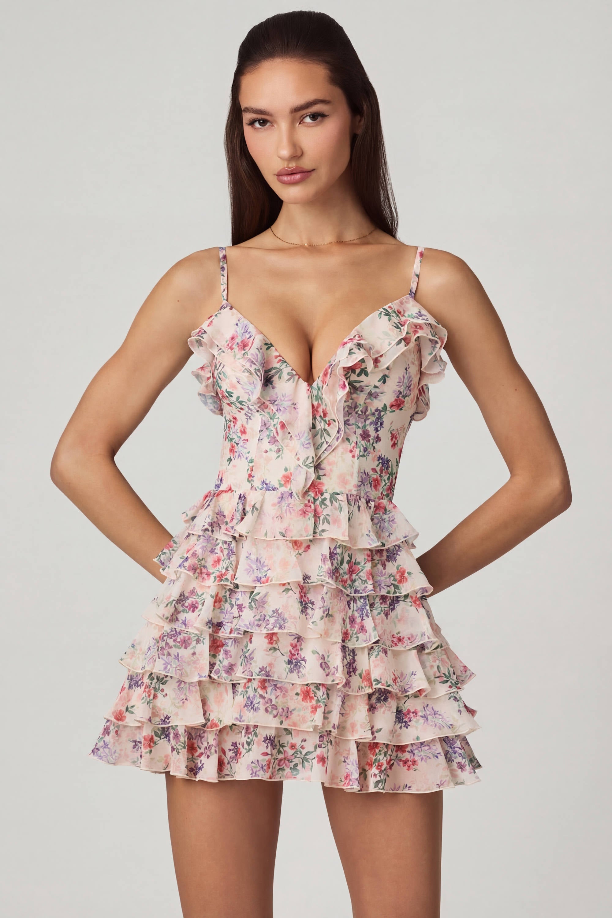 【CEREAL】【公式完売品】FRILLY PIXY DRESS Lolina Ruffled Lace-Up A-Line Mini Dress in Primrose Floral Print