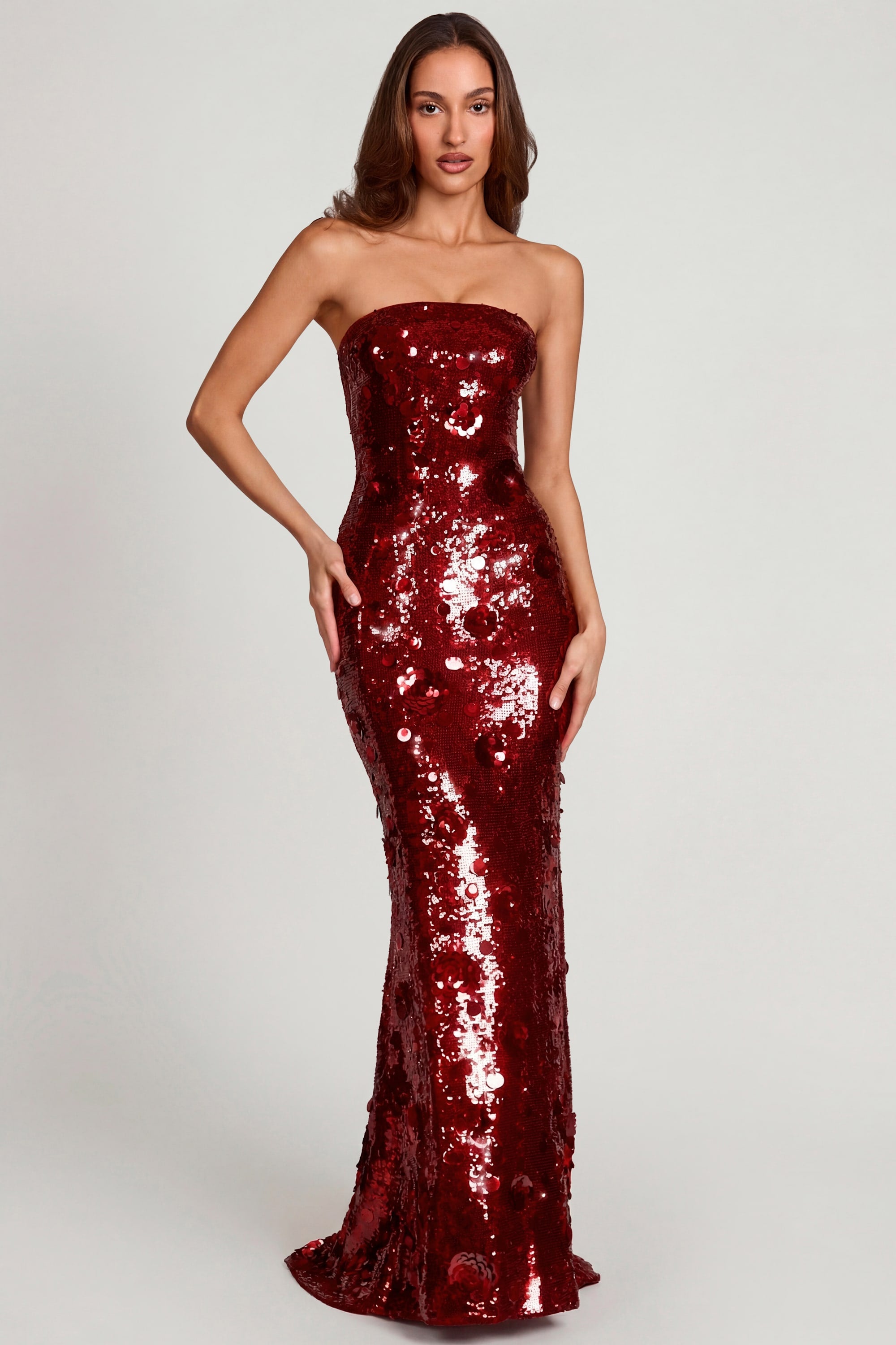 Nottola 3D Embellished Bandeau Maxi Dress in Red