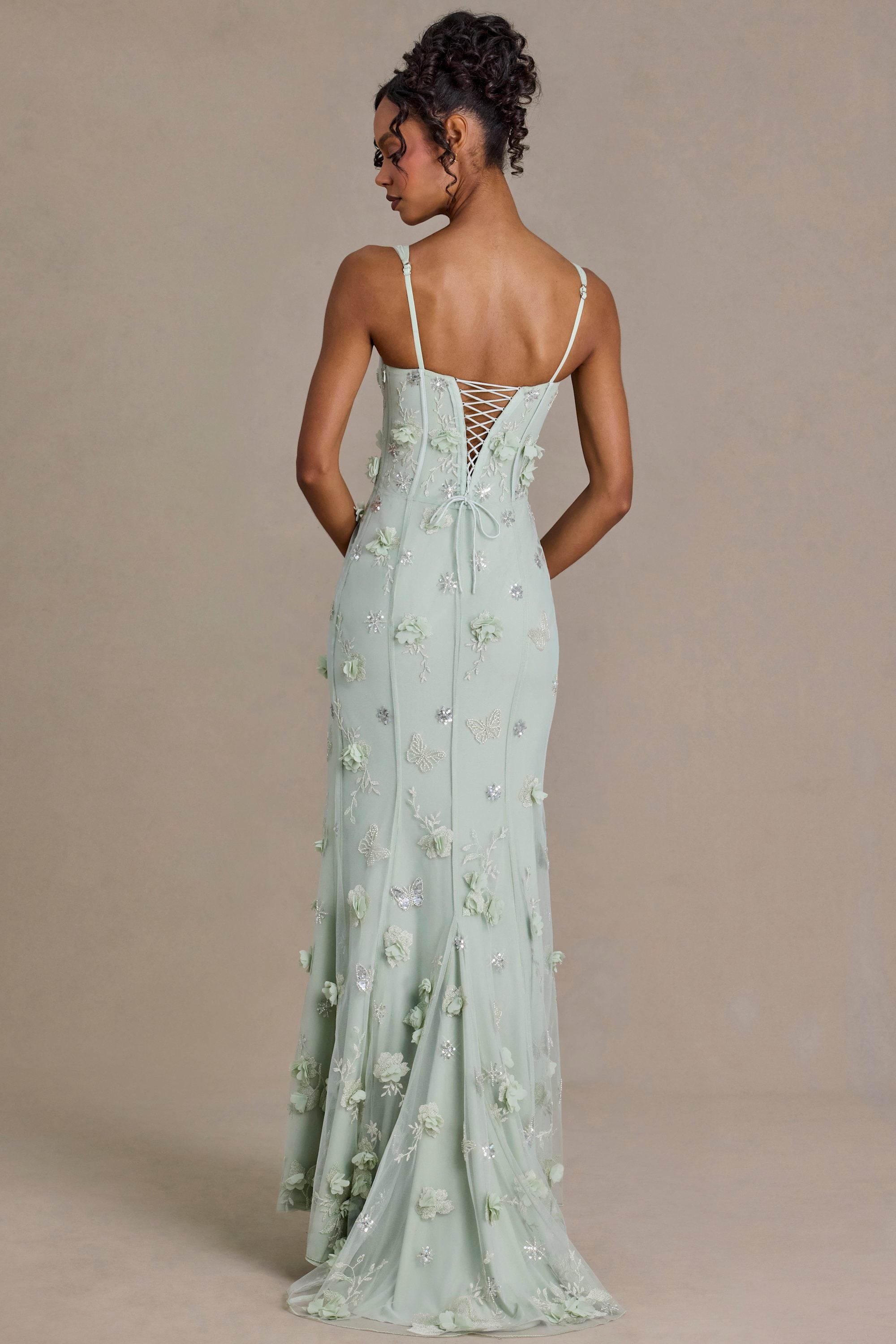 Aurelia Premium Embellished Corset Gown in Sage Green | Oh Polly