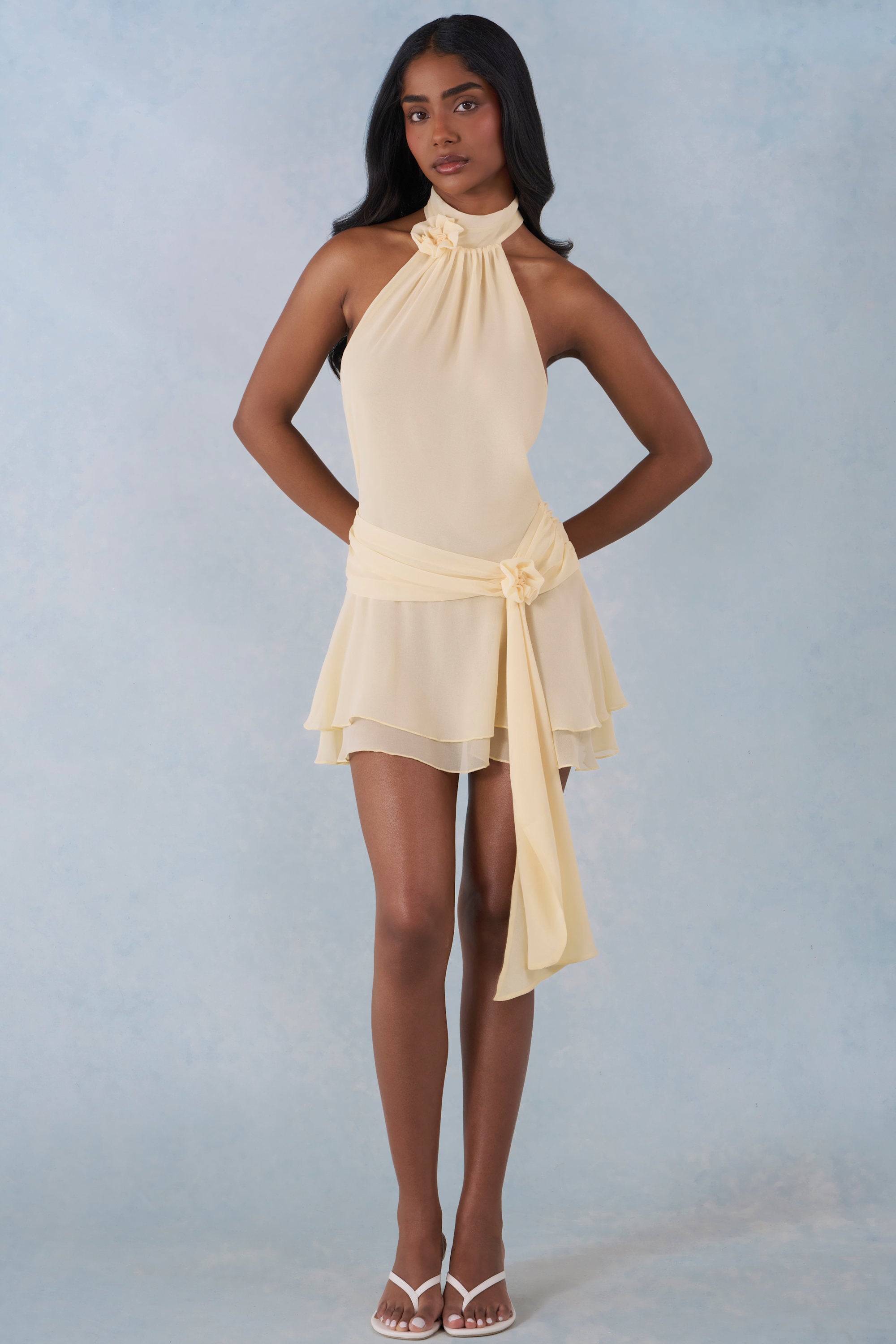 Carolina Halterneck Mini Dress in Butter Yellow