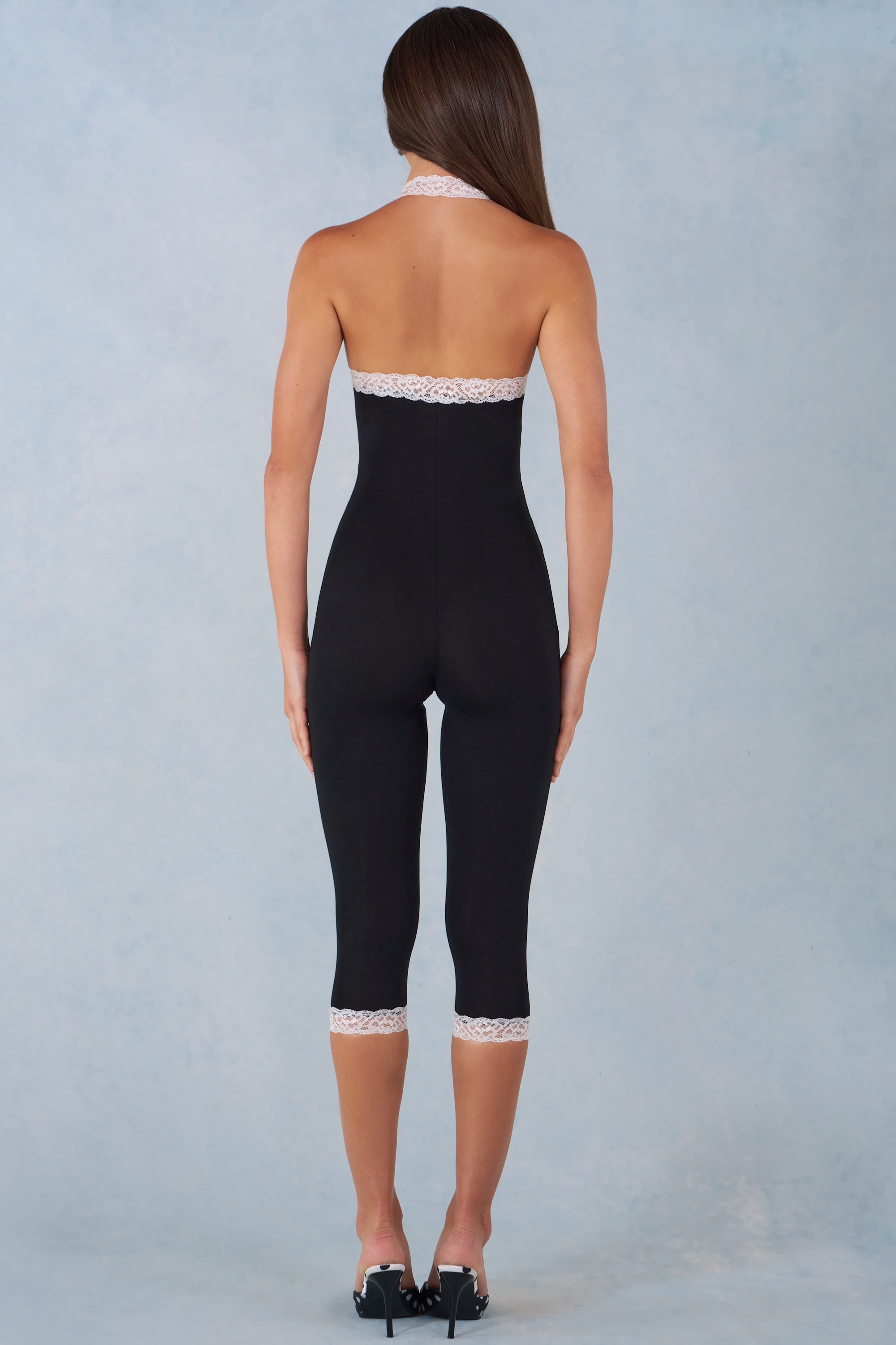 Calla Modal Lace-Trim Capri Jumpsuit in Black | Oh Polly