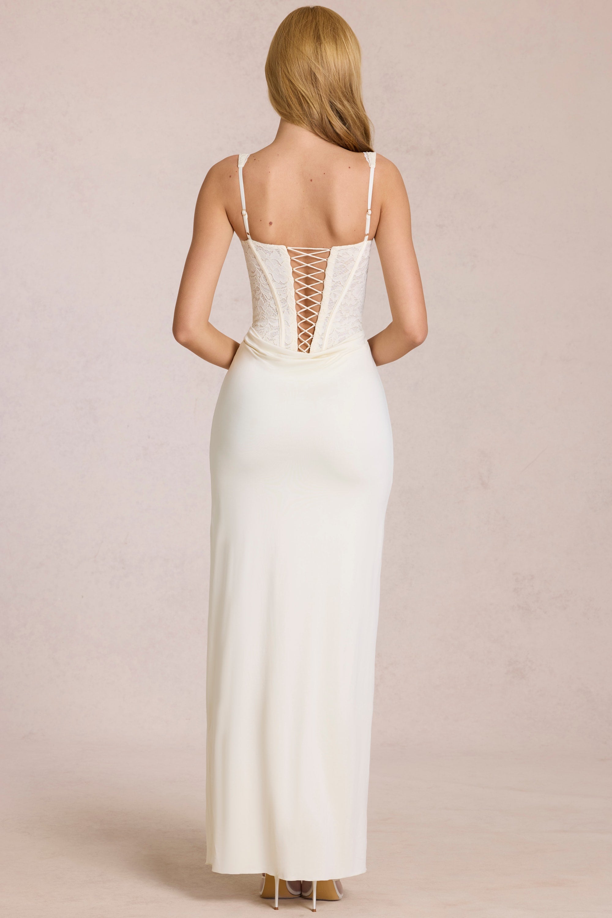 ivory lace corset maxi dress Leila Satin Corset Maxi Dress / Ivory | MESHKI
