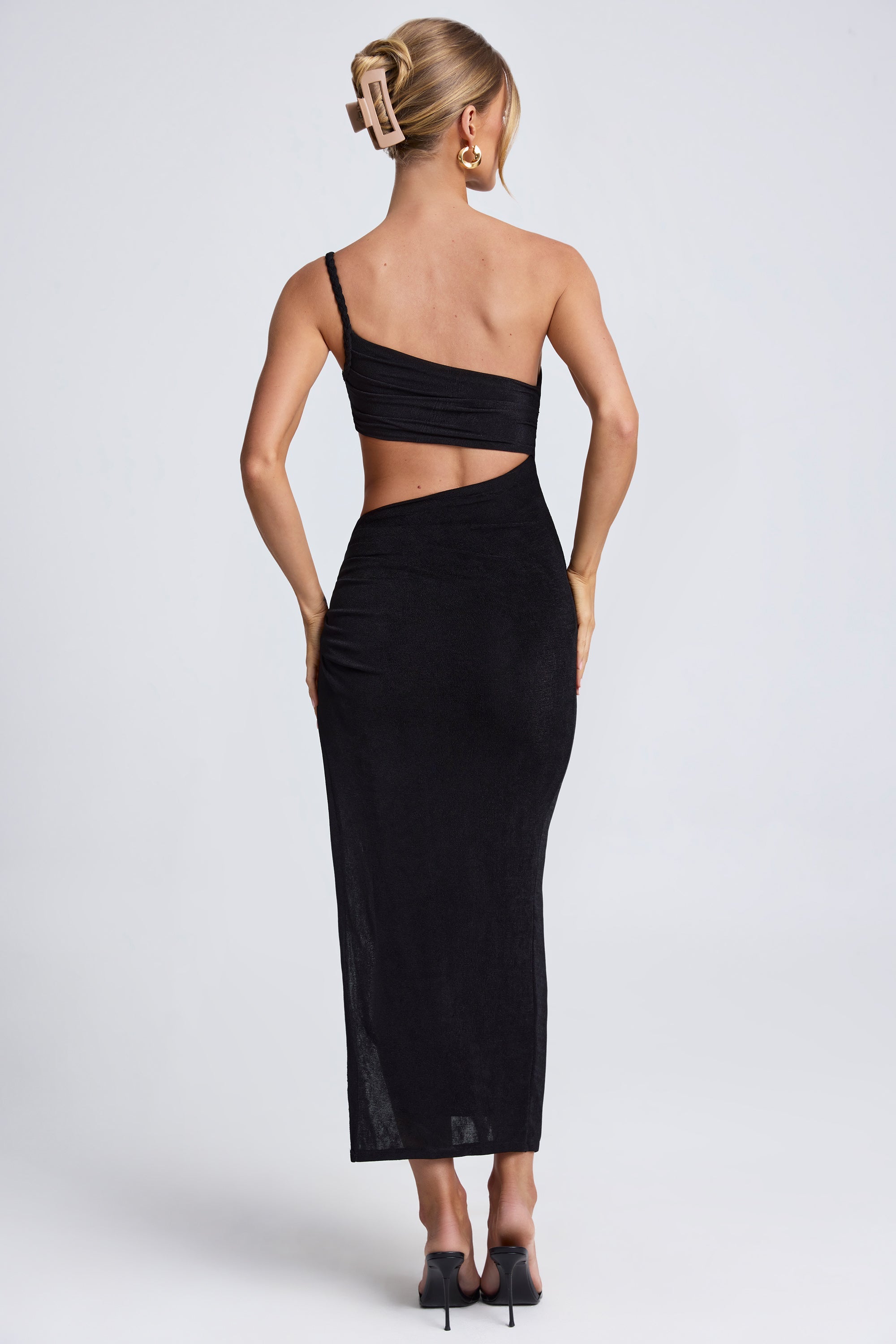 One Shoulder Cut Out Maxi Dress in Black One Shoulder Cut Out Maxi Dress in Black