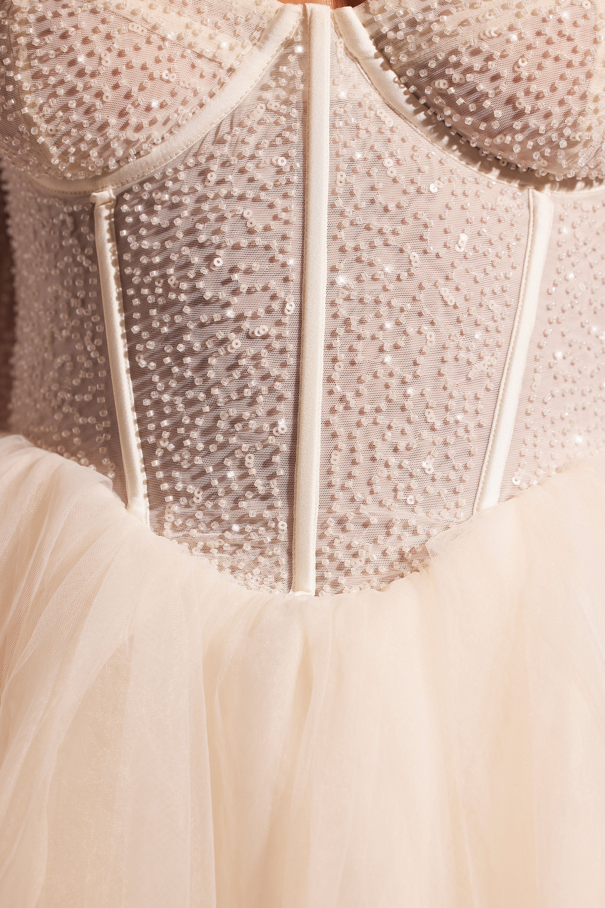 Calliope Embellished Long Sleeve Tulle Skirt Mini Dress in Ivory