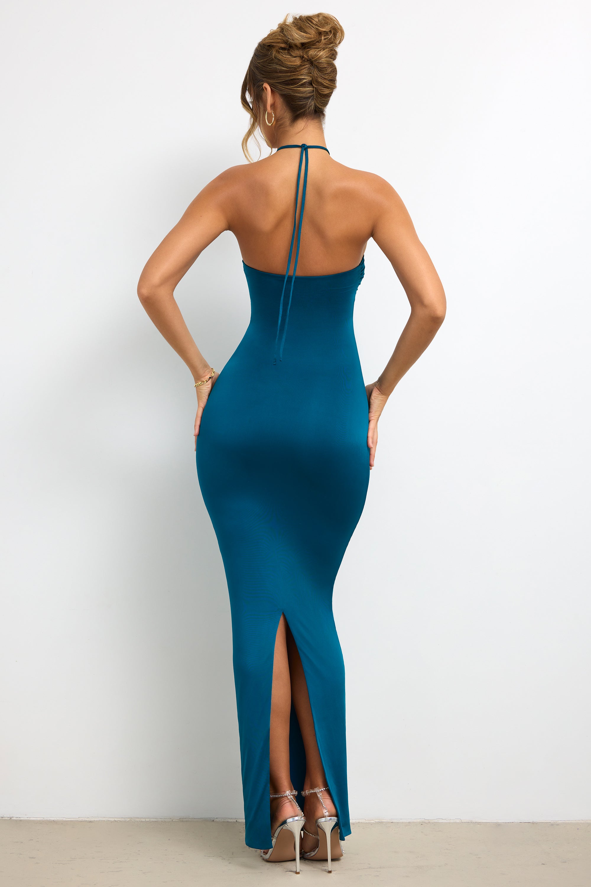 Vasara Slinky Jersey Rose Detail Halter Neck Maxi Dress in Dark Teal | Oh Polly Vasara Slinky Jersey Rose Detail Halter Neck Maxi Dress in Dark Teal | Oh Polly