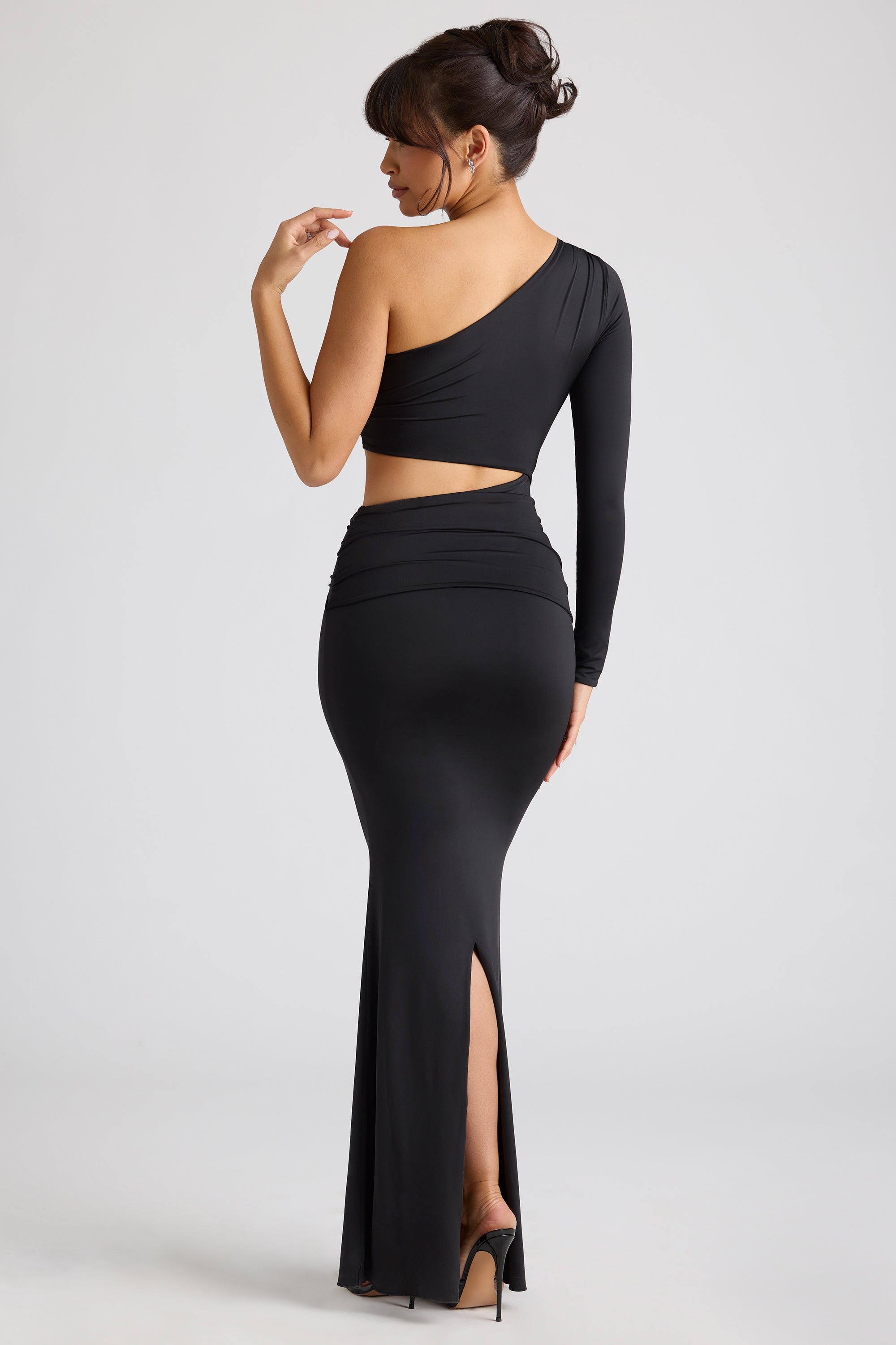 Estela Single Sleeve Cut Out Evening Gown in Black | Oh Polly Estela Single Sleeve Cut Out Evening Gown in Black | Oh Polly