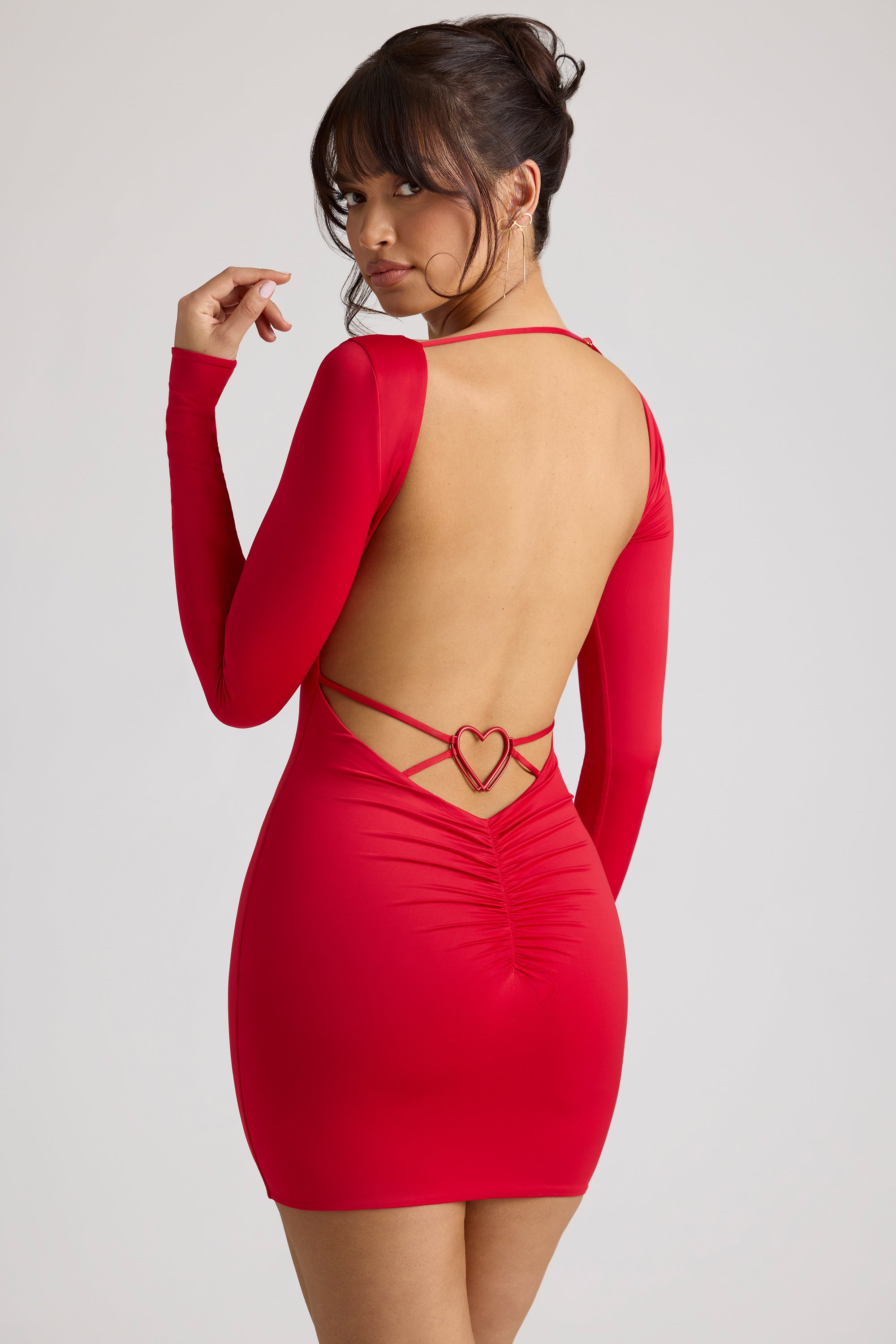 Demelza Long Sleeve Sweetheart Neckline Mini Dress in Fire Red | Oh Polly Demelza Long Sleeve Sweetheart Neckline Mini Dress in Fire Red | Oh Polly