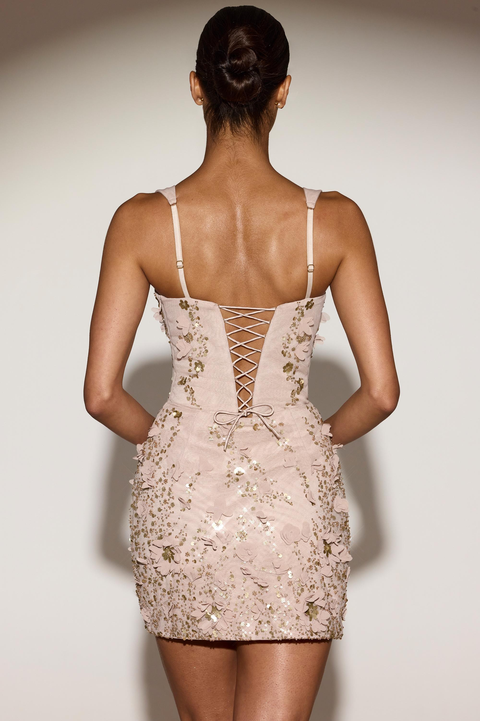 Briar Embellished Corset Mini Dress in Pale Gold