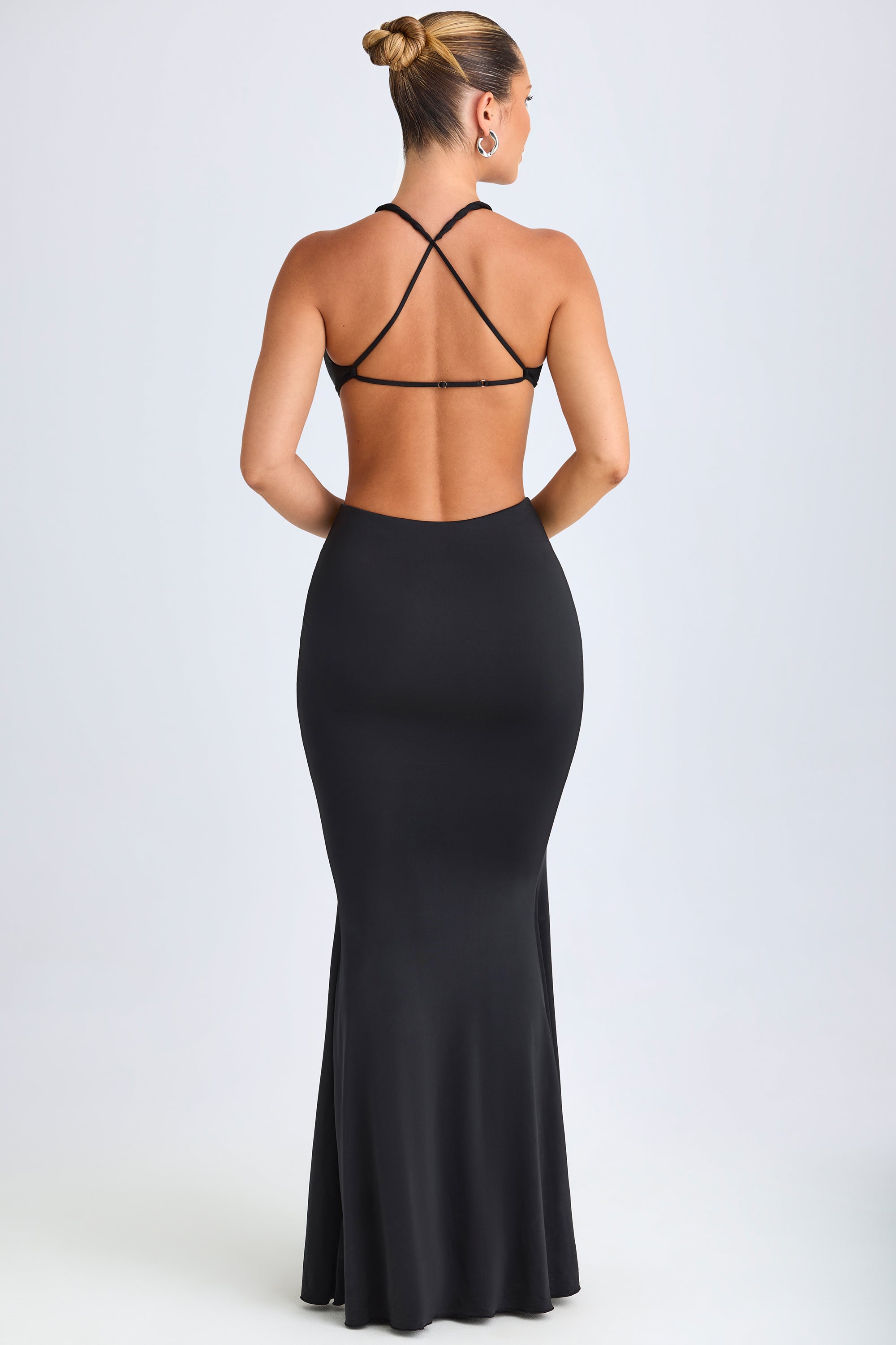hardware detail cut-out maxi dress in black Hardware Detail Cut-Out Halterneck Maxi Dress in Black - XS