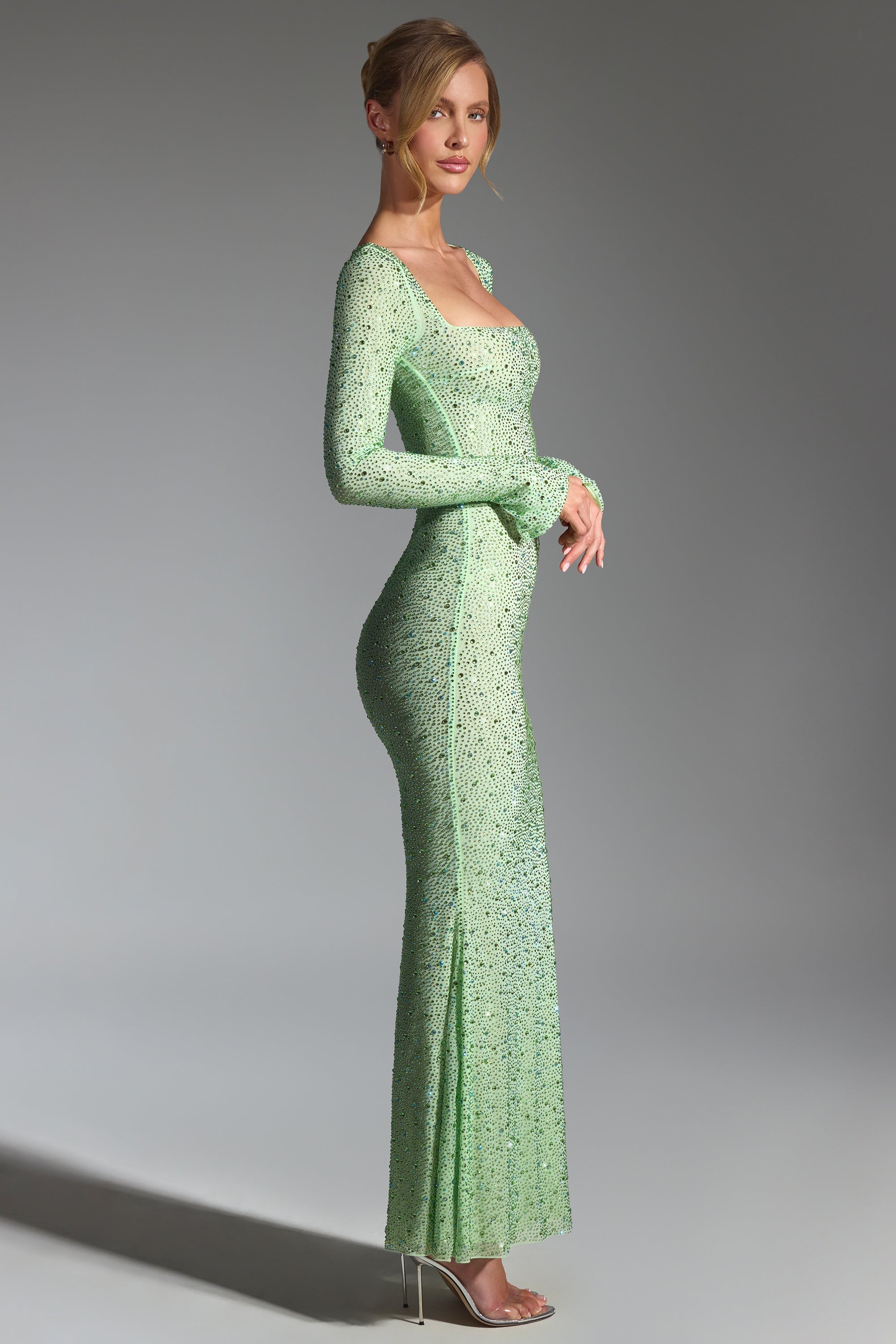 Cassiopeia Embellished Fishtail Maxi Dress in Pistachio | Oh Polly Cassiopeia Embellished Fishtail Maxi Dress in Pistachio | Oh Polly