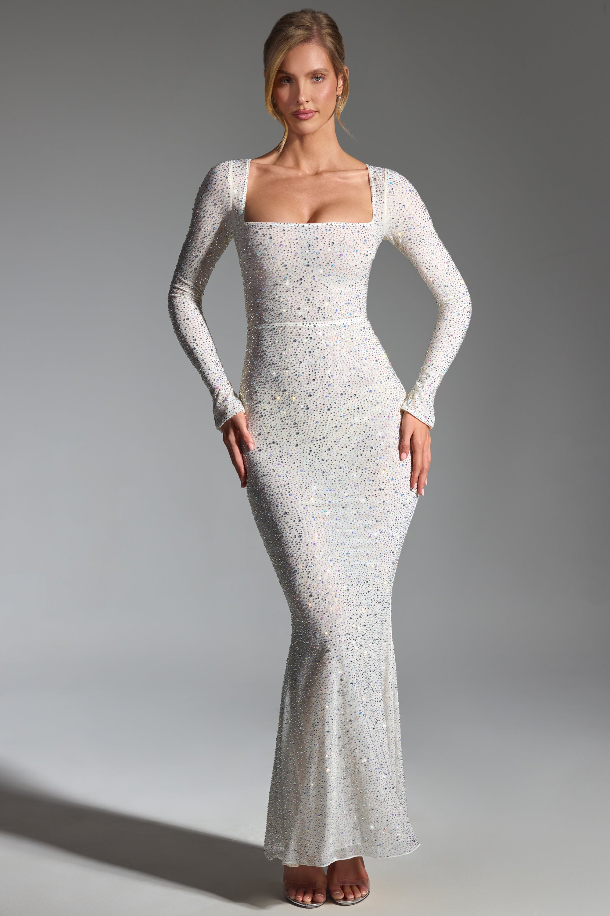 Cassiopeia Embellished Fishtail Maxi Dress in White | Oh Polly Cassiopeia Embellished Fishtail Maxi Dress in White | Oh Polly