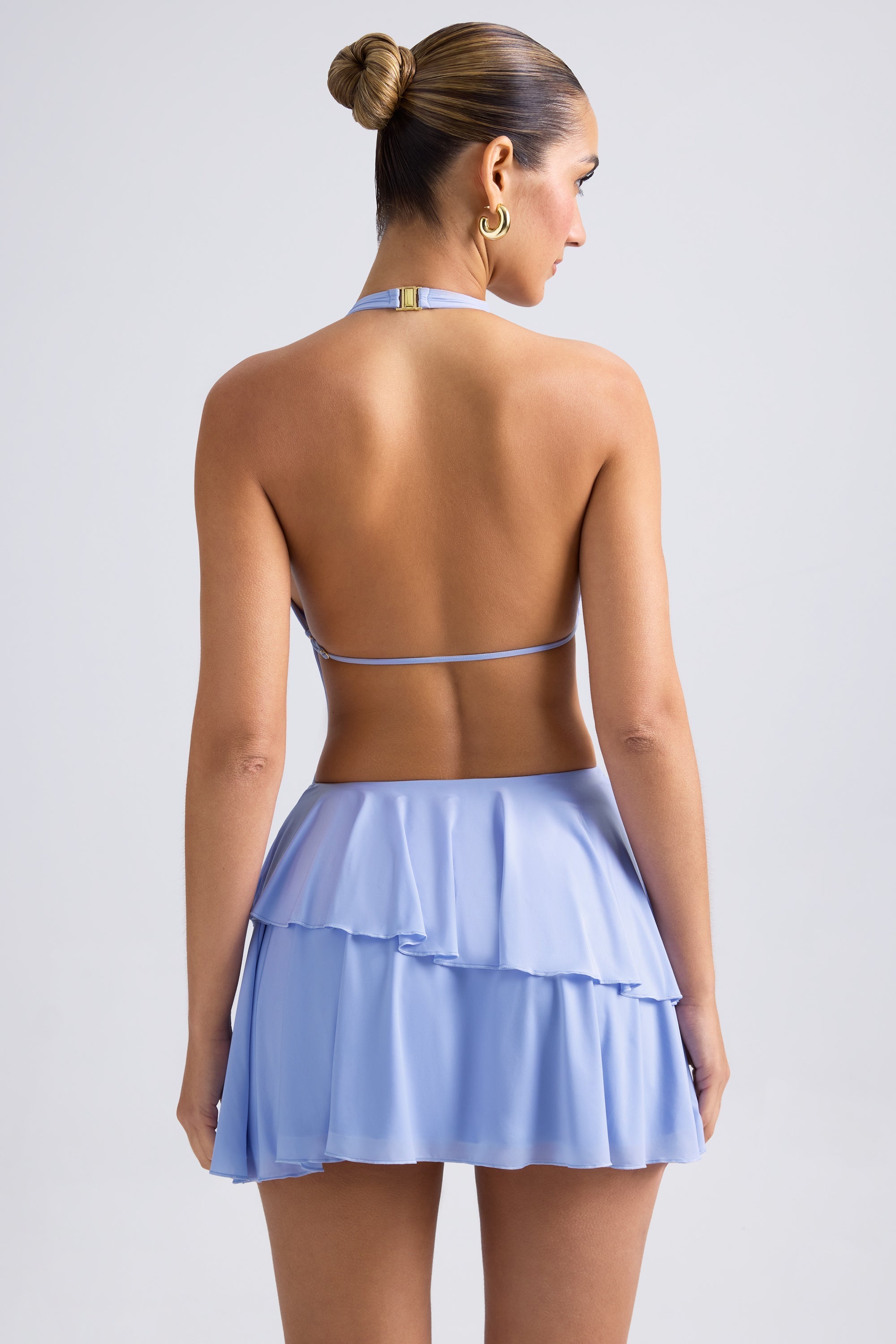 ruffled cut-out halterneck mini dress in periwinkle blue Chimere Ruffled Cut-Out Halterneck Mini Dress in Periwinkle Blue