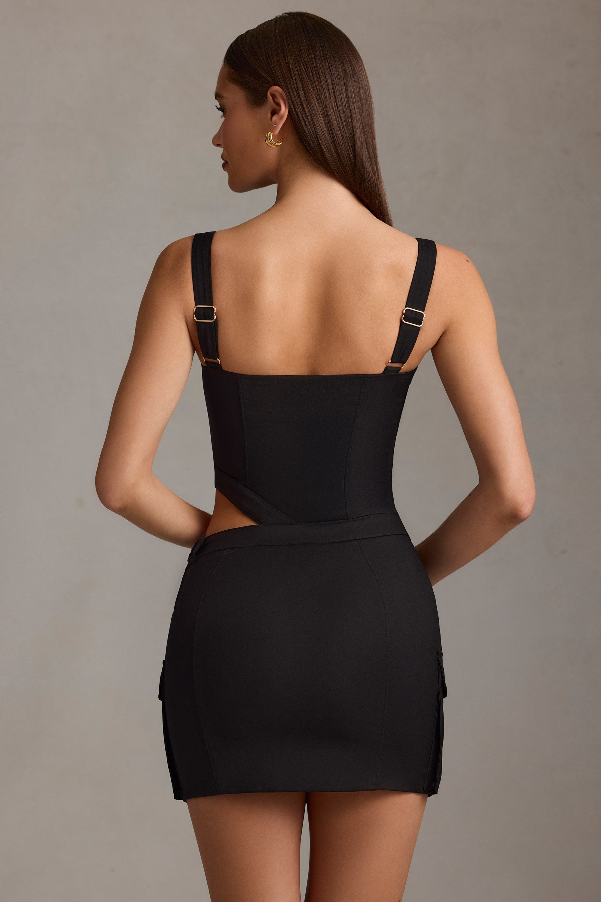 belted cut-out mini dress in black JW PEI Women's Gabriella Belted Cutout Halter Mini Dress