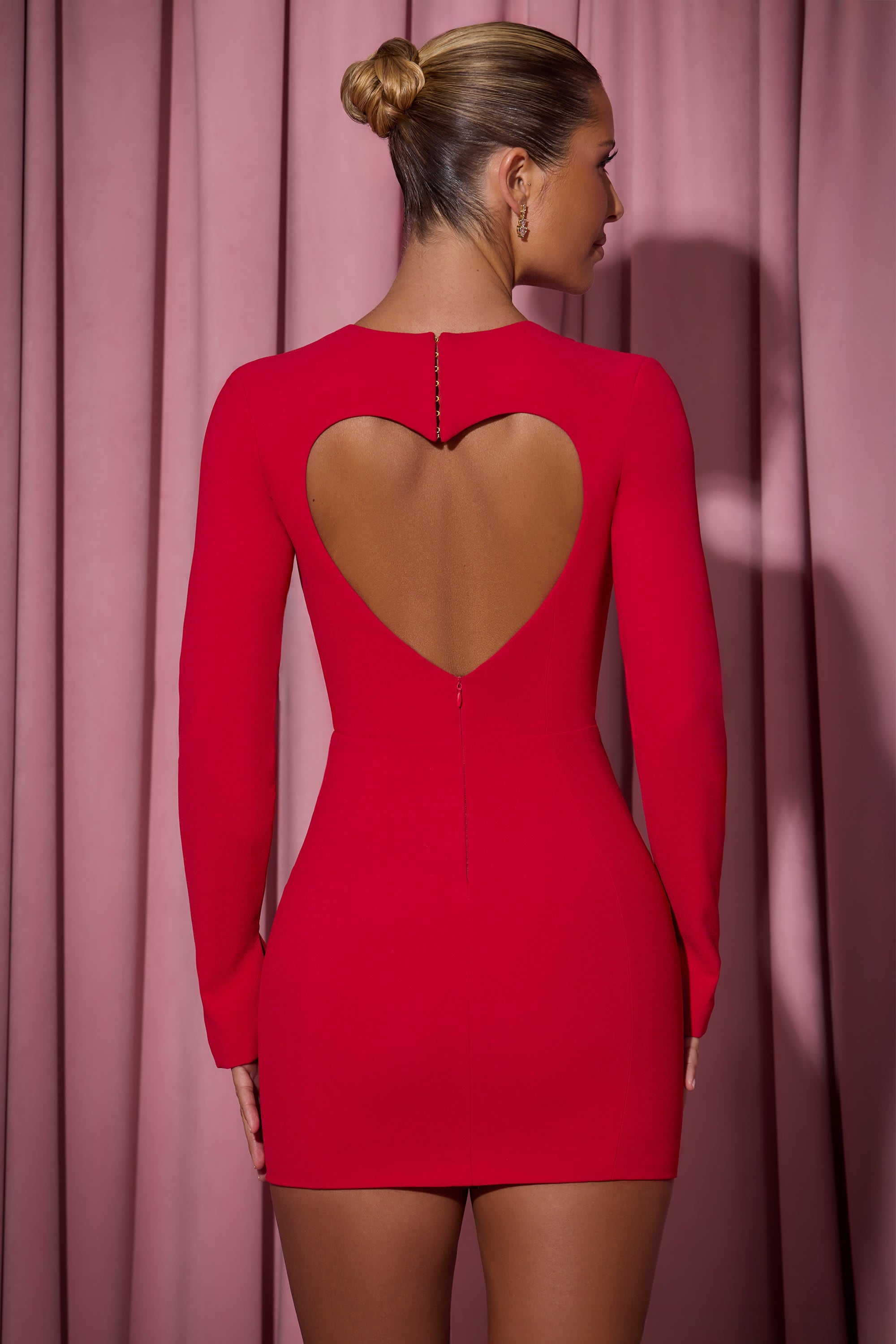 Adelia Cut-Out Heart-Detail Bodycon Mini Dress in Red