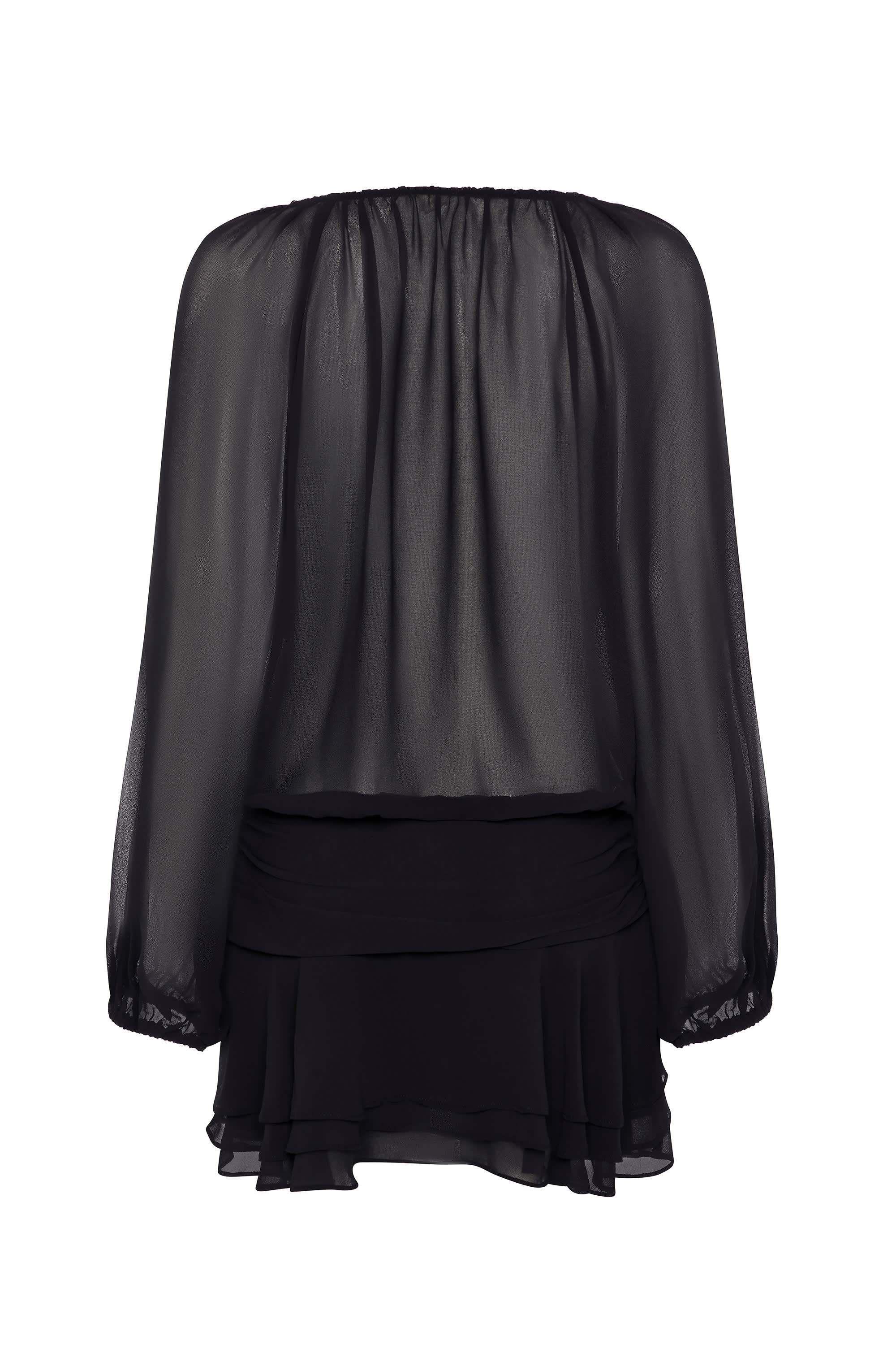 Can I Be Your Honey Mini Dress Plunge Balloon Sleeve Dress in Black