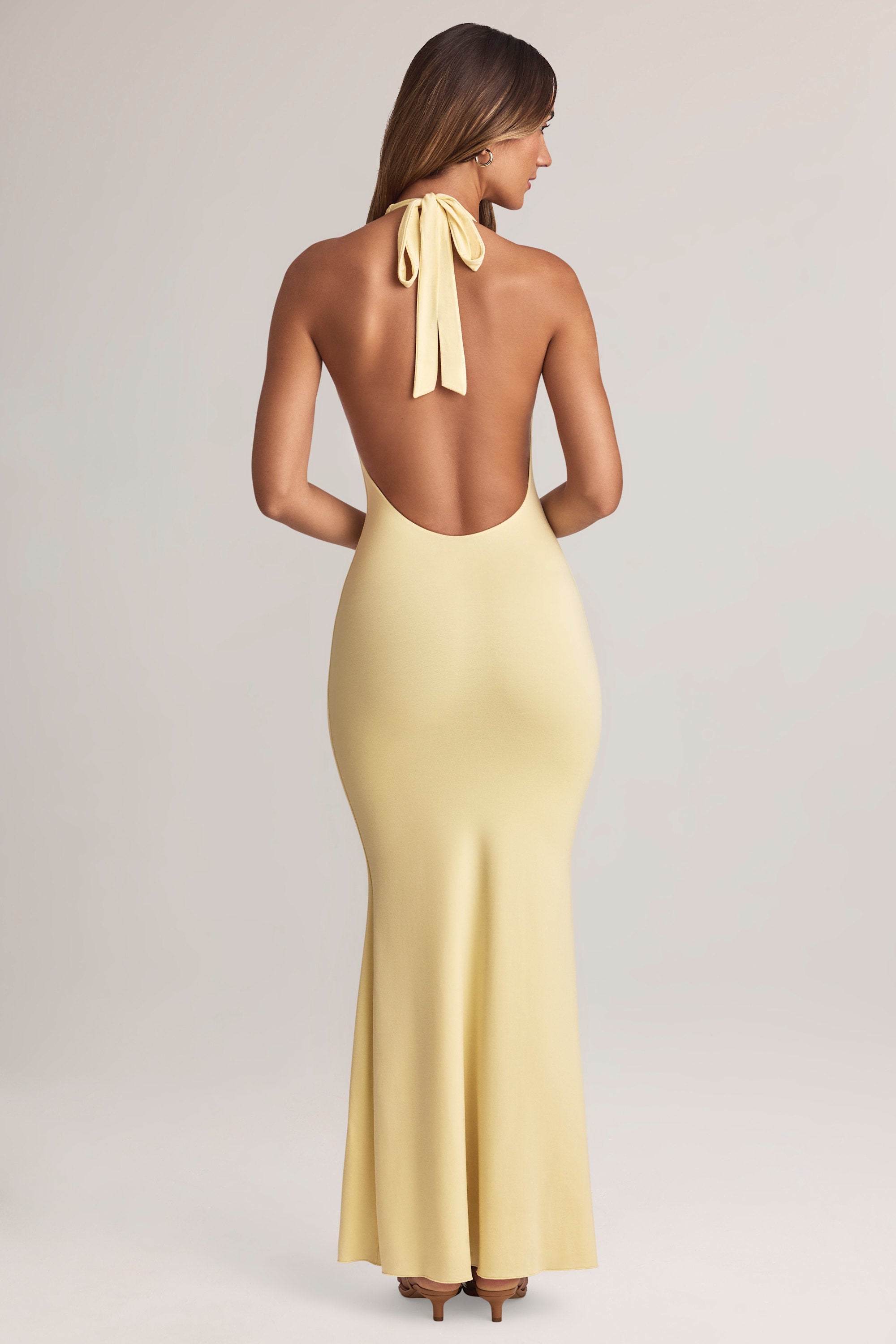 Hallie Modal Backless Halterneck Maxi Dress in Lemon Sherbet