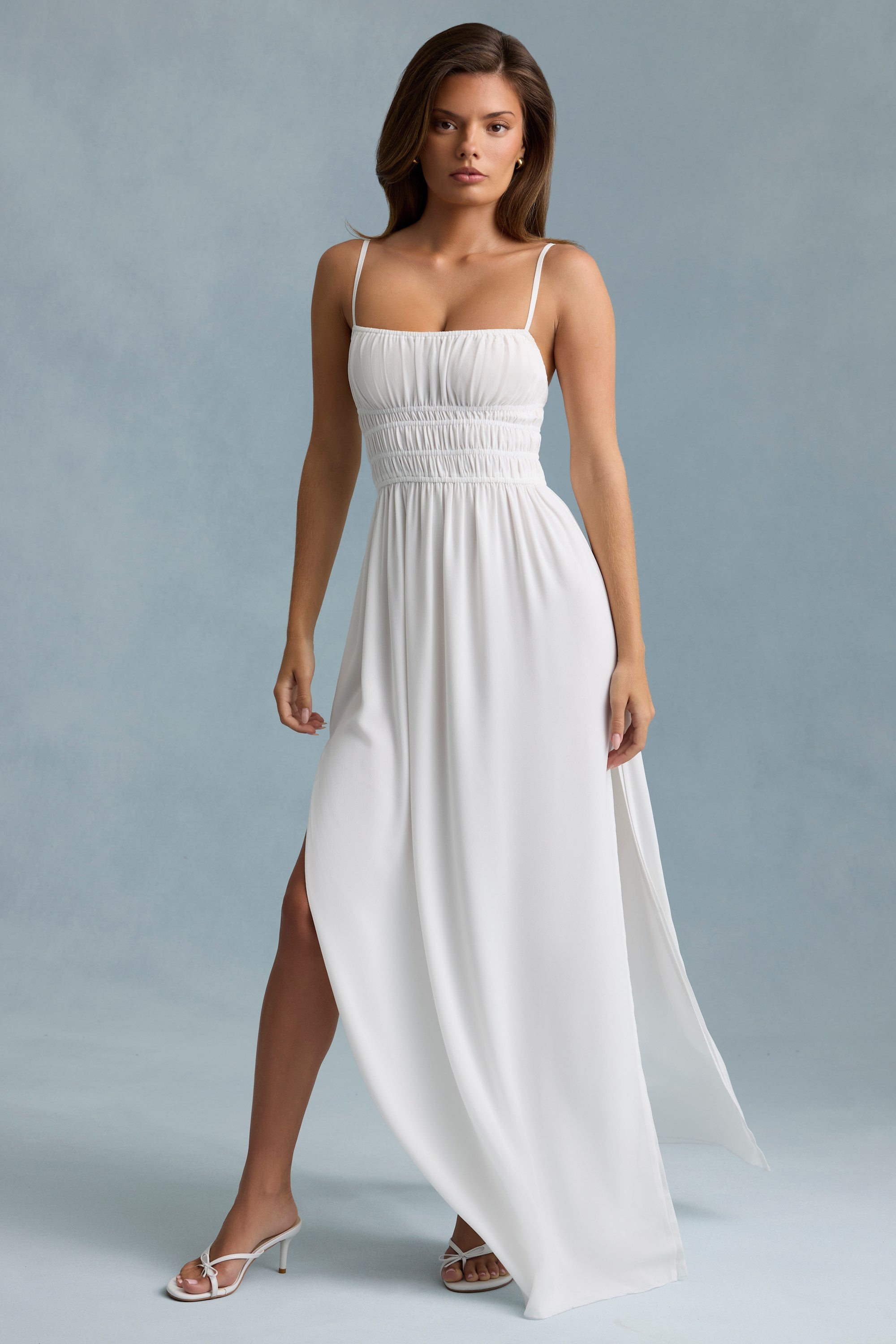 Olyssia Shirred Camisole Maxi Dress in White