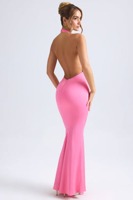 Halterneck Fishtail Gown in Hot Pink