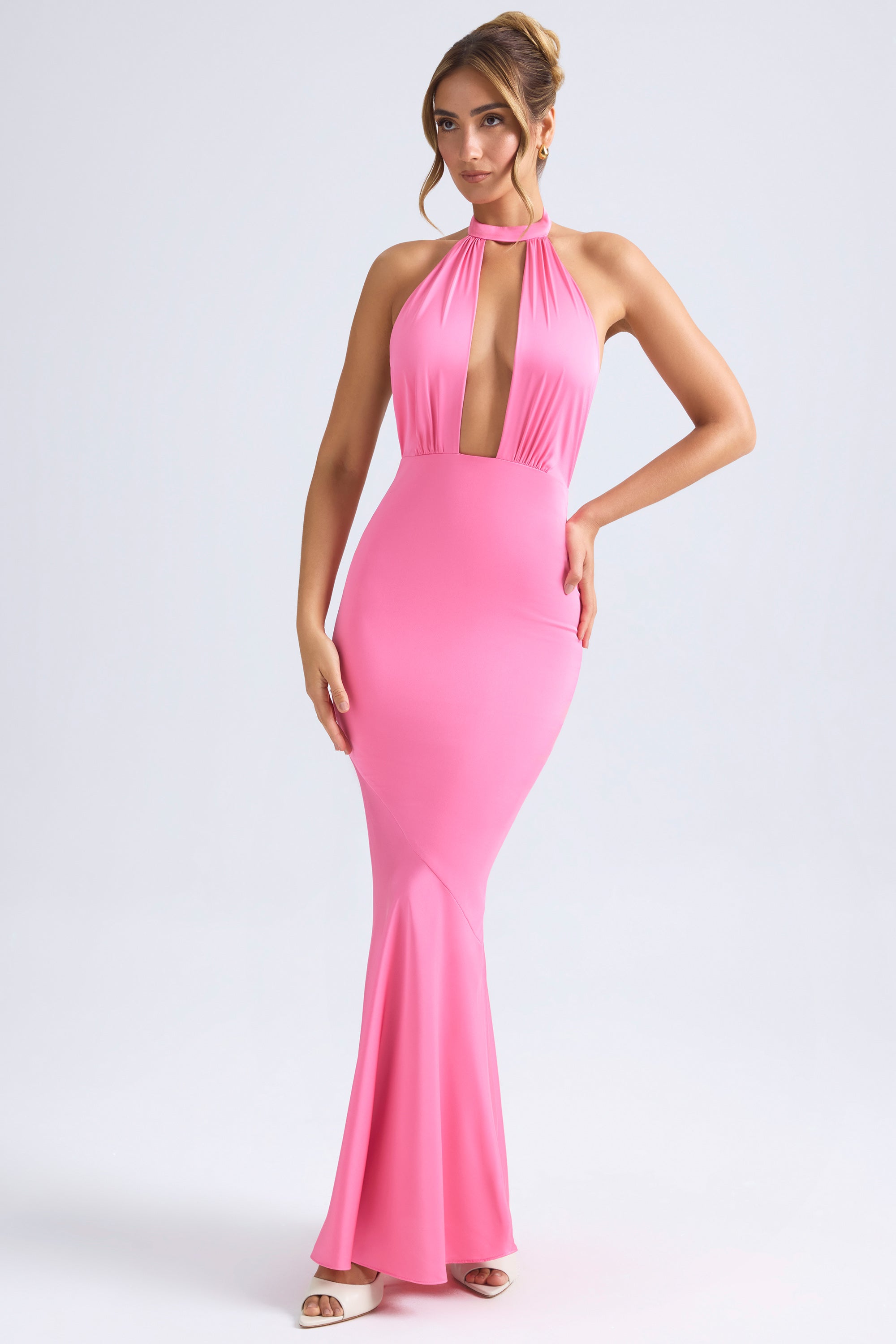 Desiree Halterneck Fishtail Gown in Hot Pink Oh Polly