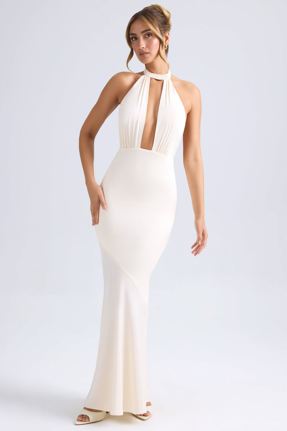 Backless Halterneck Fishtail Gown in Ivory