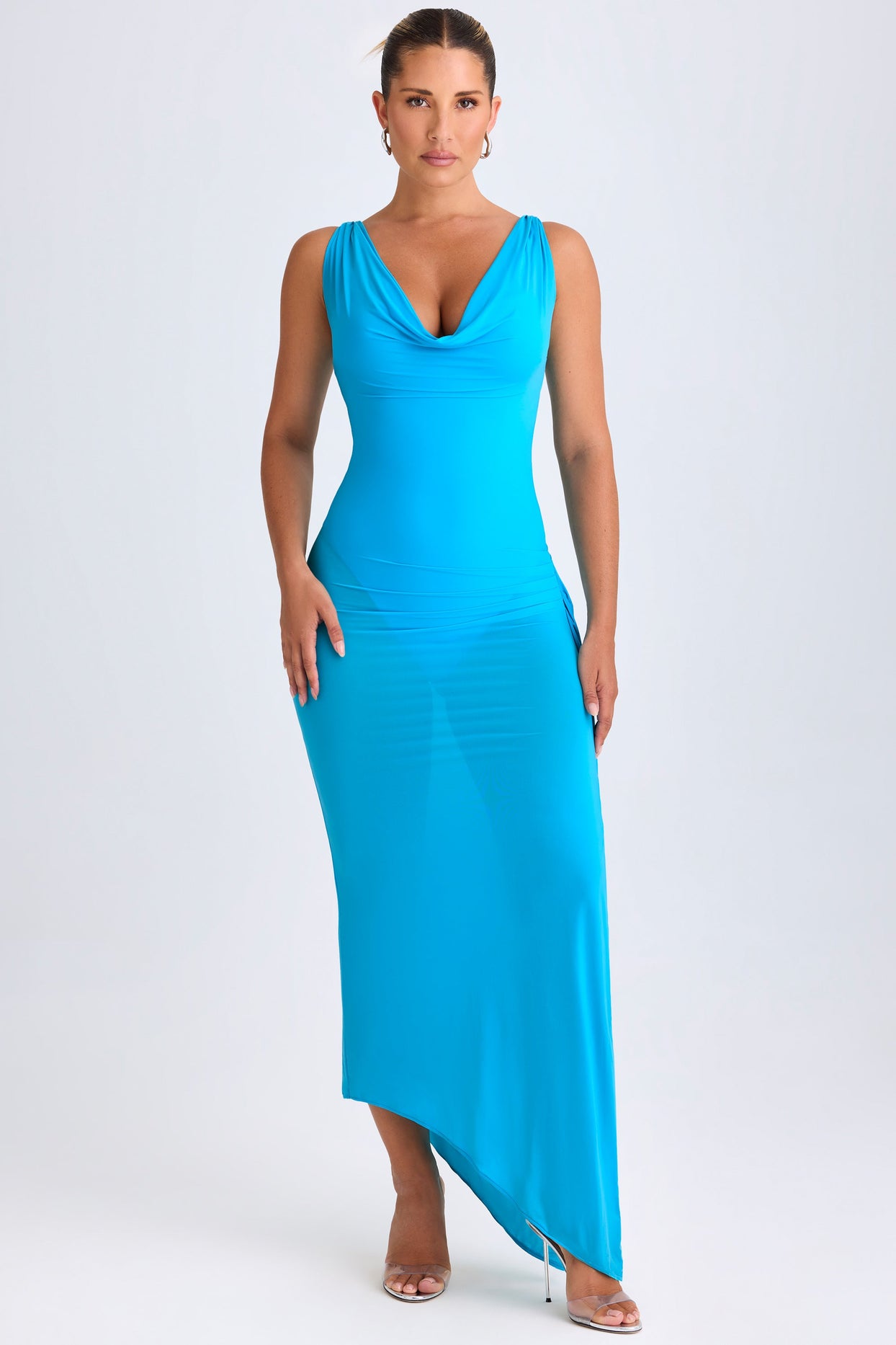 aqua ruffle trim maxi dress exclusive Aqua Strapless Ruffle Maxi Dress