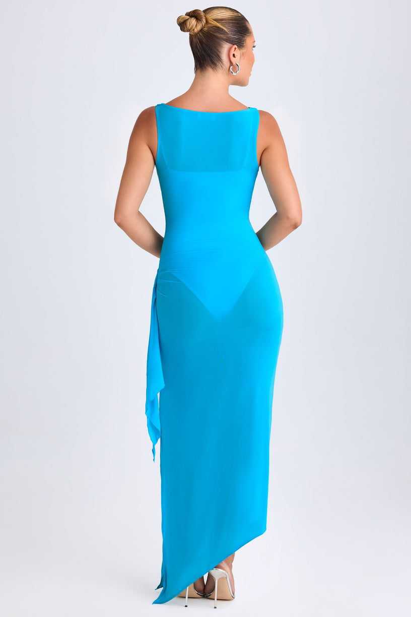 Ruffle-Trim Cowl-Neck Midaxi Dress in Aqua Blue - 2