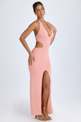 Cut-Out Halterneck Maxi Dress in Apricot Pink