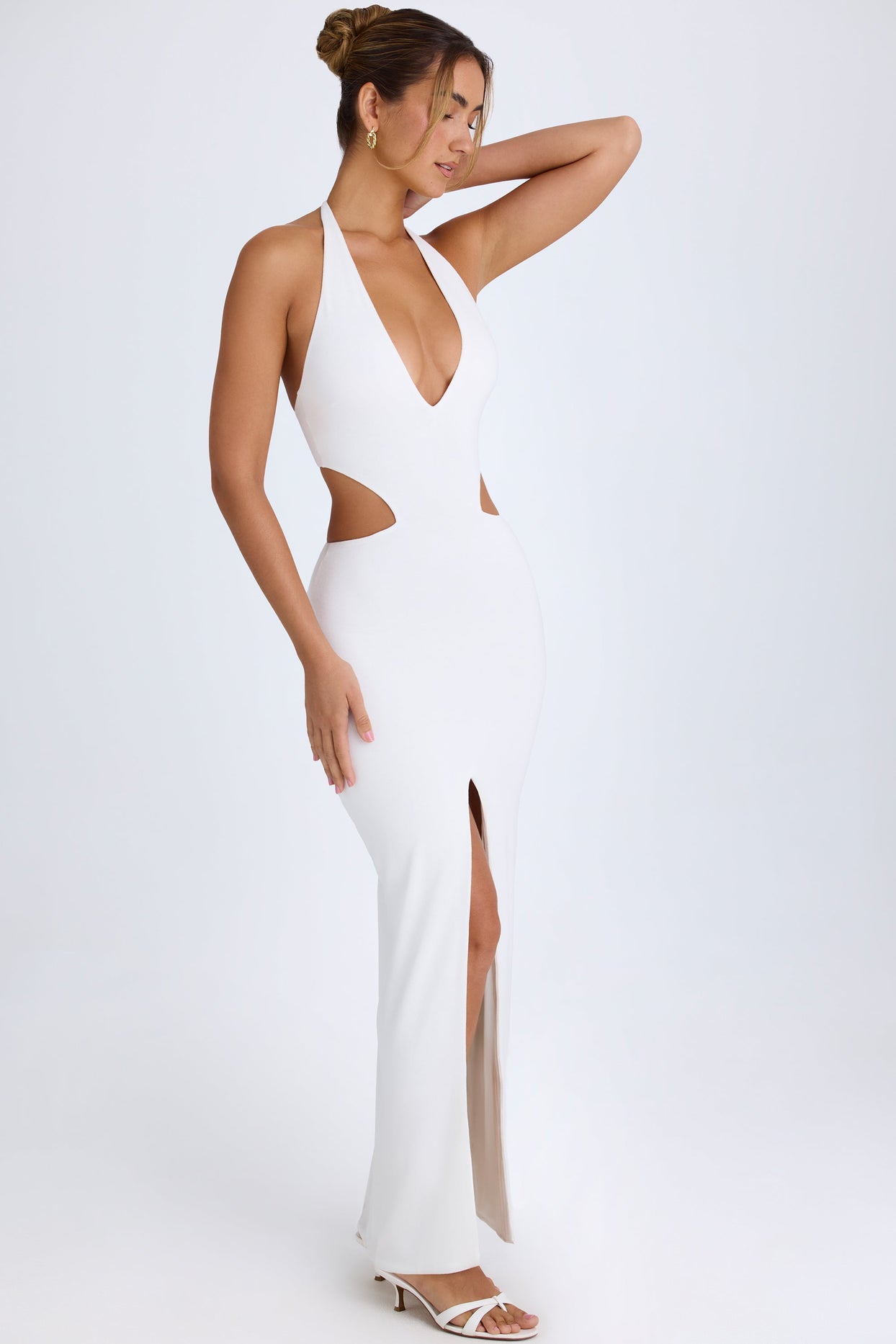 Cut-Out Halterneck Maxi Dress in White