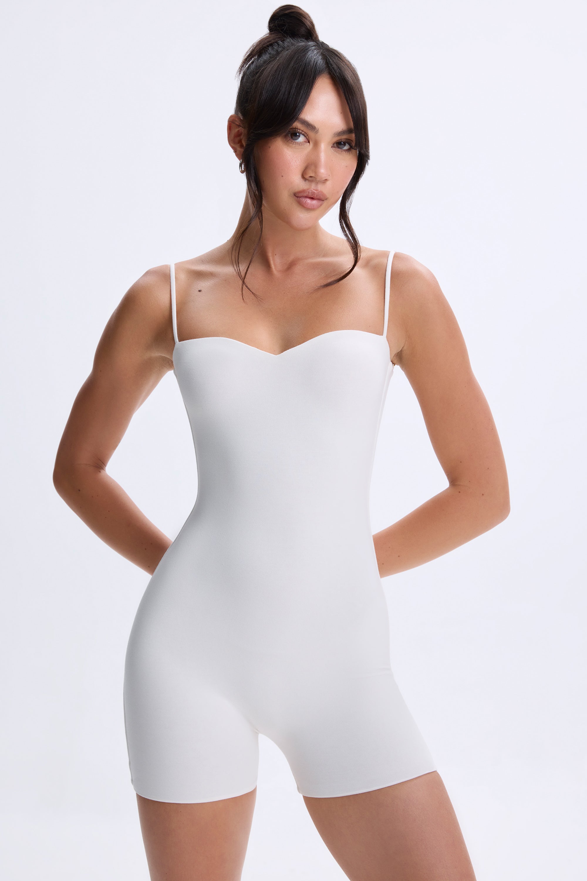 Sweetheart-Neck Low-Back Unitard in White