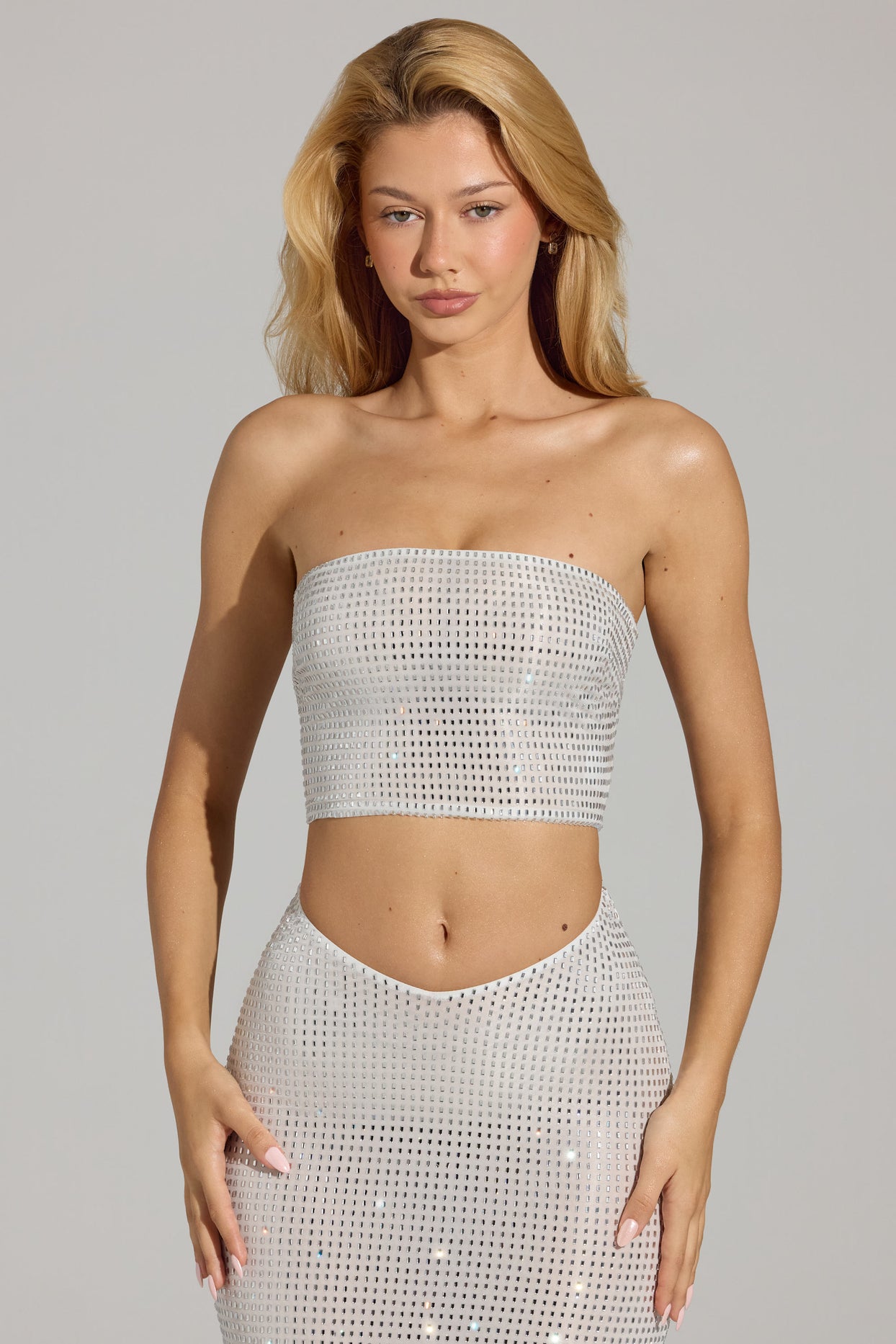 Embellished Strap-Back Bandeau Top in White - 1