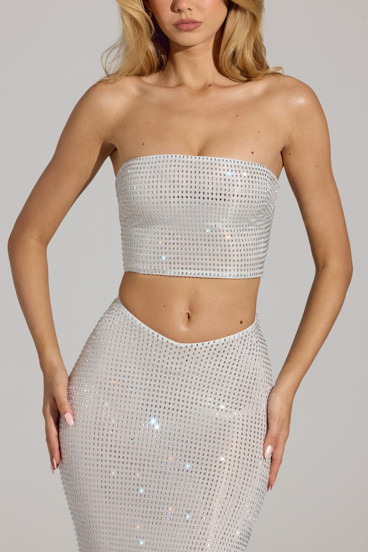 Embellished Strap-Back Bandeau Top in White - 4