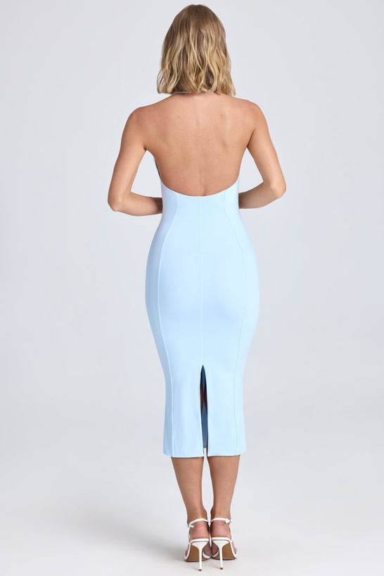 Halterneck Ruffle-Appliqué Midaxi Dress in Powder Blue