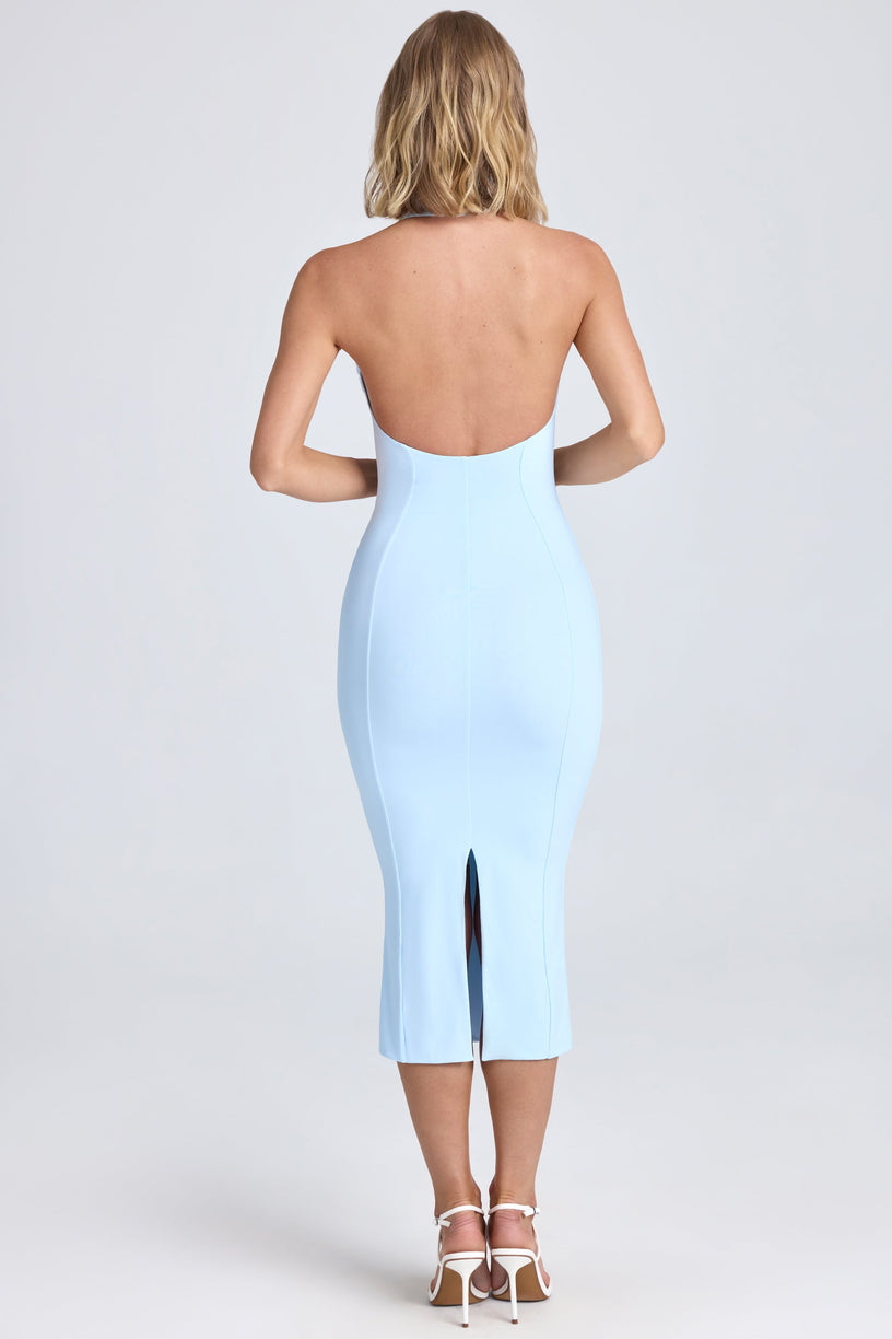Halterneck Ruffle-Appliqué Midaxi Dress in Powder Blue - 2