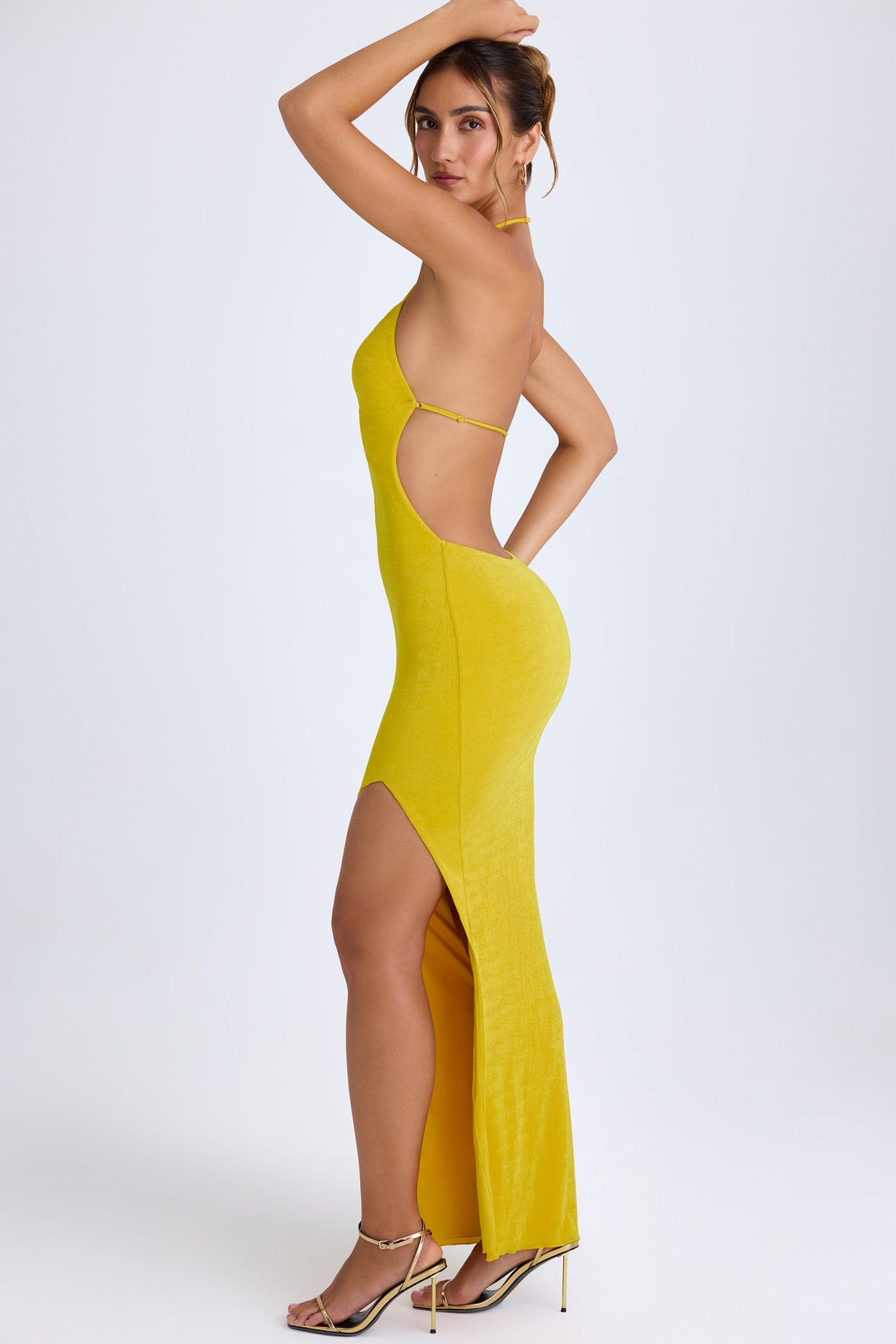 Cut-Out Halterneck Maxi Dress in Buttercup