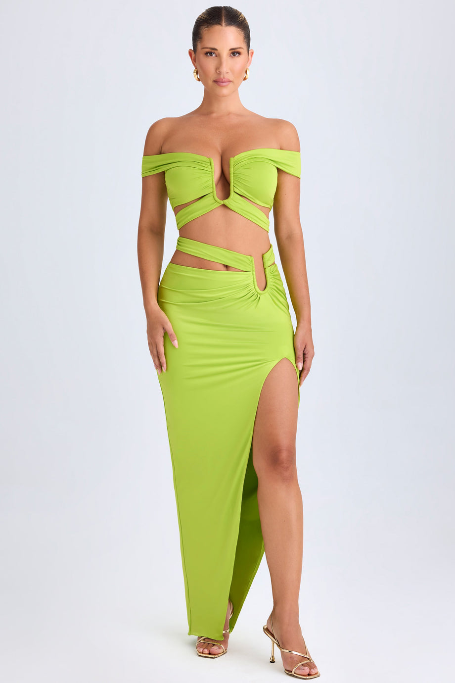 Cut-Out Off-Shoulder Crop Top in Lime Green