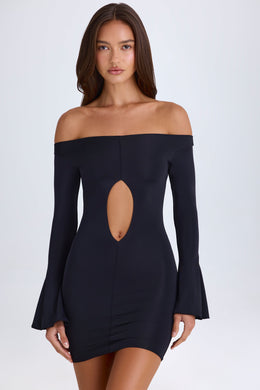 Off-Shoulder Cut-Out Mini Dress in Black