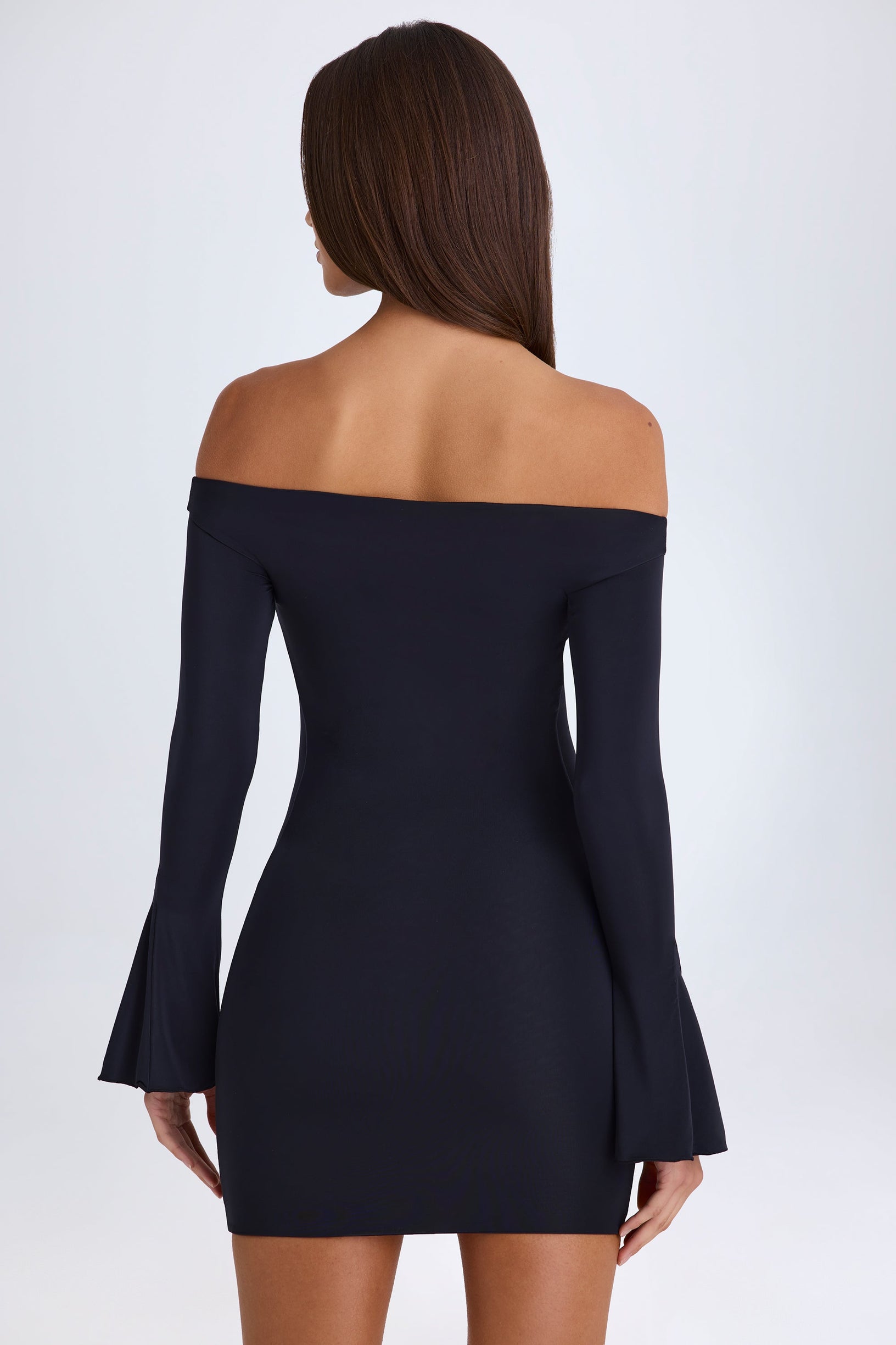 Off-Shoulder Cut-Out Mini Dress in Black - 2