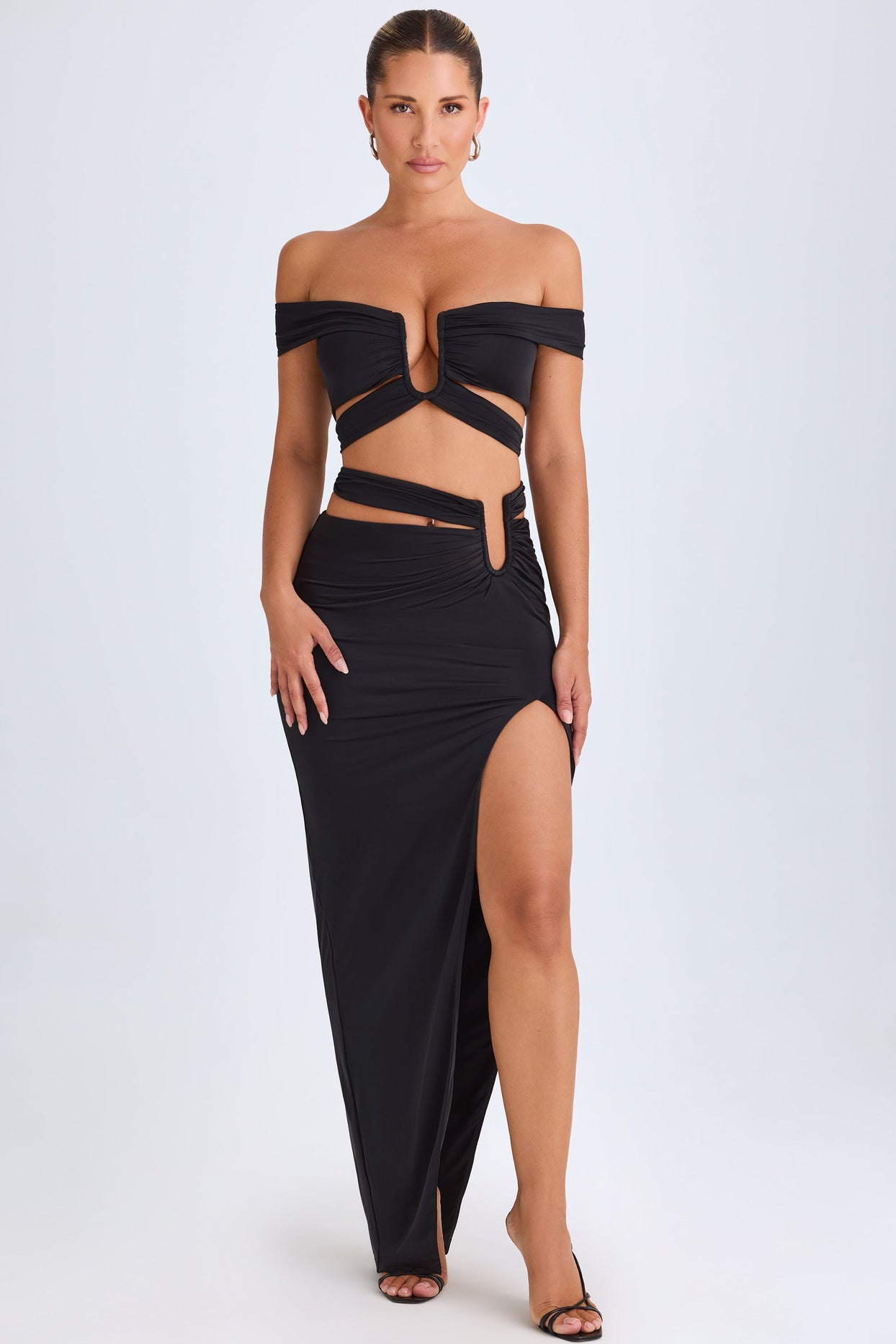 Asymmetric Cut-Out Maxi Skirt in Black - 9