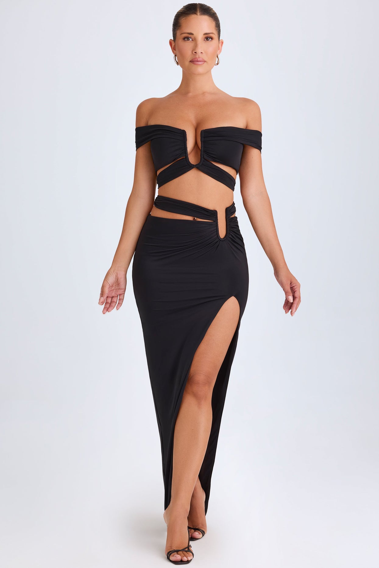 Asymmetric Cut-Out Maxi Skirt in Black - 8