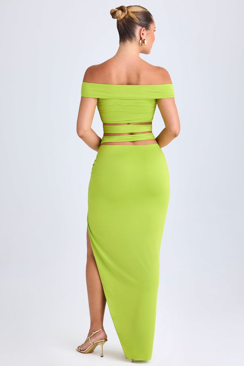 Asymmetric Cut-Out Maxi Skirt in Lime Green - 2