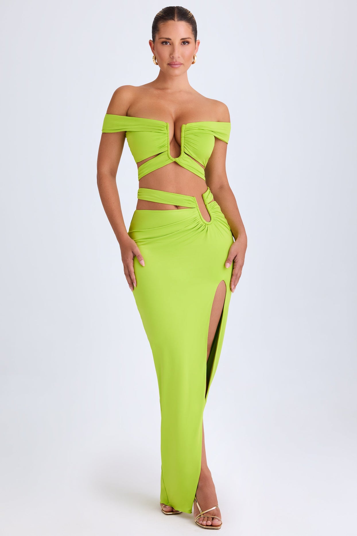 Asymmetric Cut-Out Maxi Skirt in Lime Green - 7