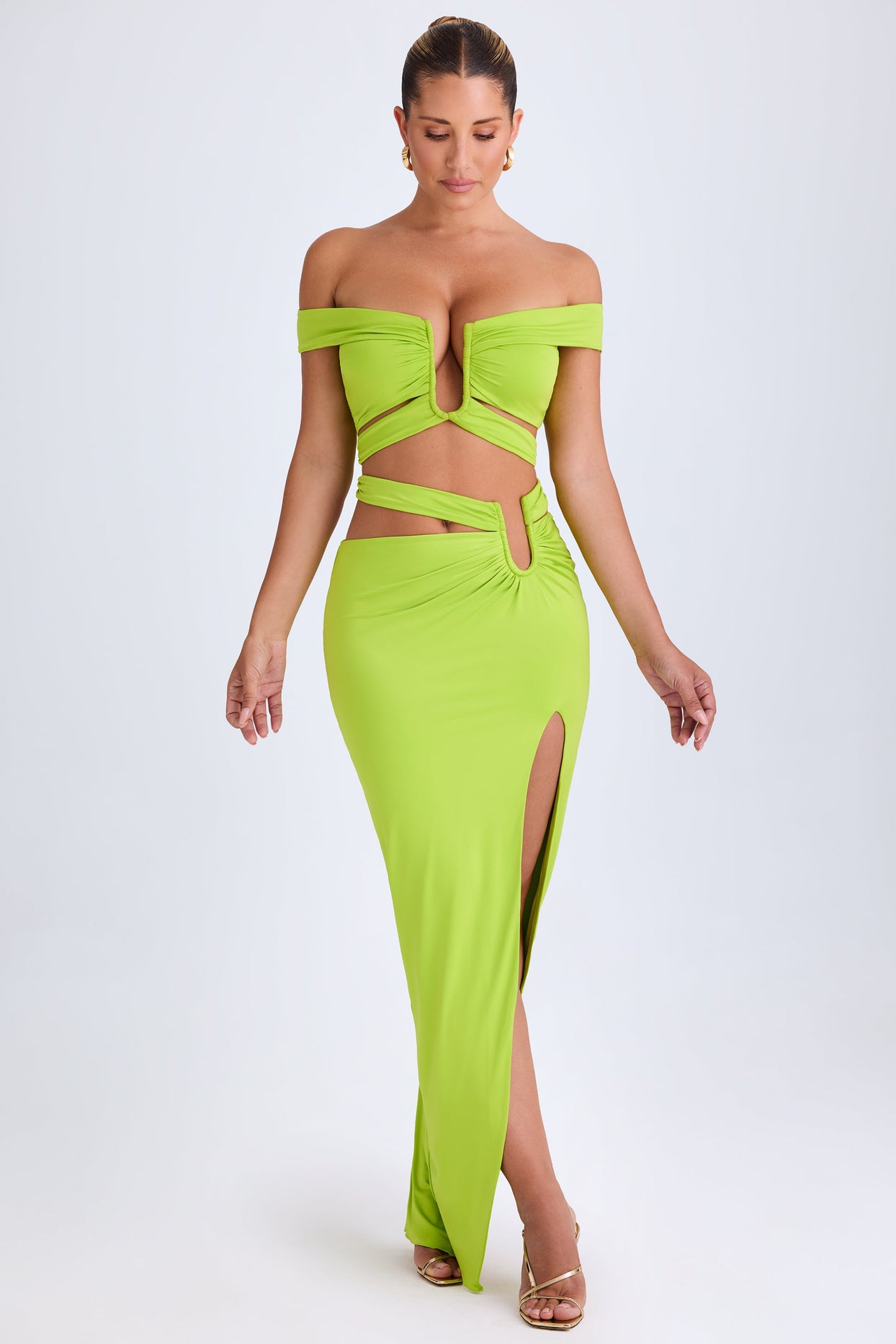 Asymmetric Cut-Out Maxi Skirt in Lime Green - 8
