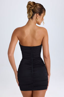 Ruched Bandeau Mini Dress in Black