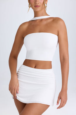 Ruched Mid-Rise Mini Skirt in White