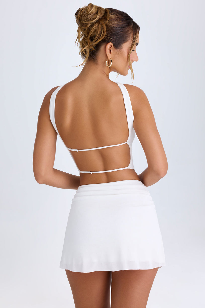 Ruched Mid-Rise Mini Skirt in White - 2