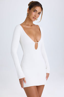 Cut-Out Long-Sleeve Mini Dress in White