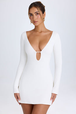 Cut-Out Long-Sleeve Mini Dress in White