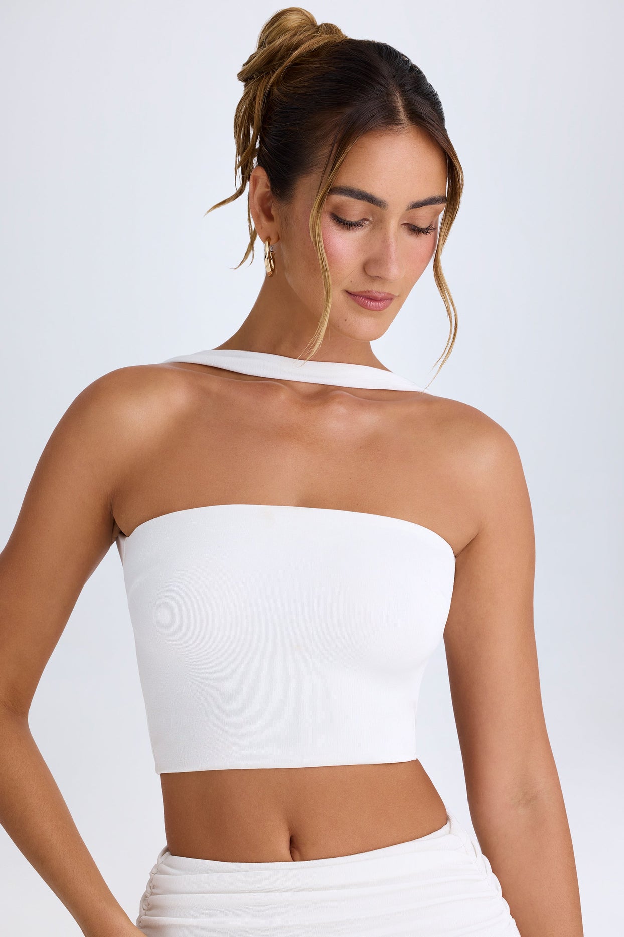 Choker-Detail Bandeau Top in White - Main Image