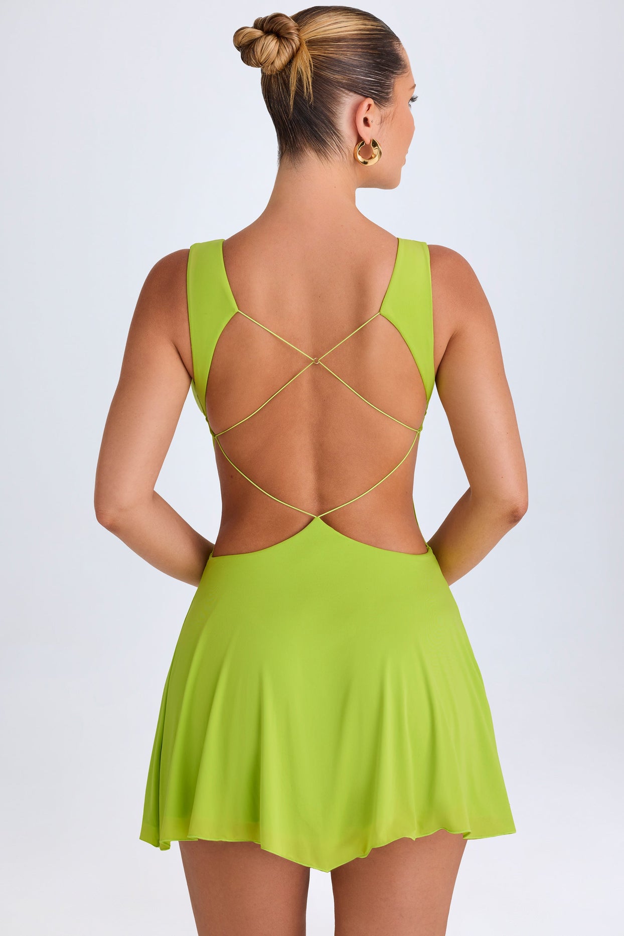 Plunge Cut-Out Mini Dress in Lime Green